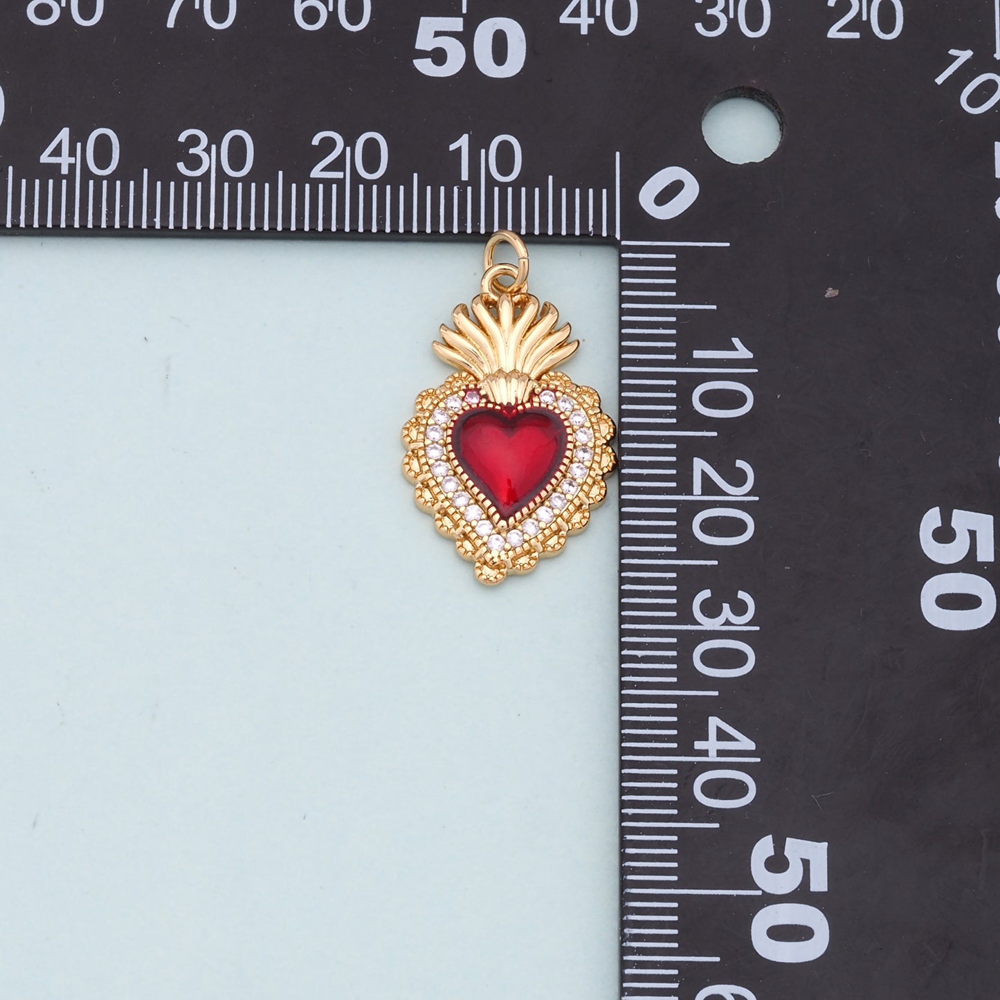 Gold Red sacred Heart Charms,18K Gold Filled flame sacred heart Pendant,Religious Charm Bracelet Necklace for DIY Jewelry Making Supply
