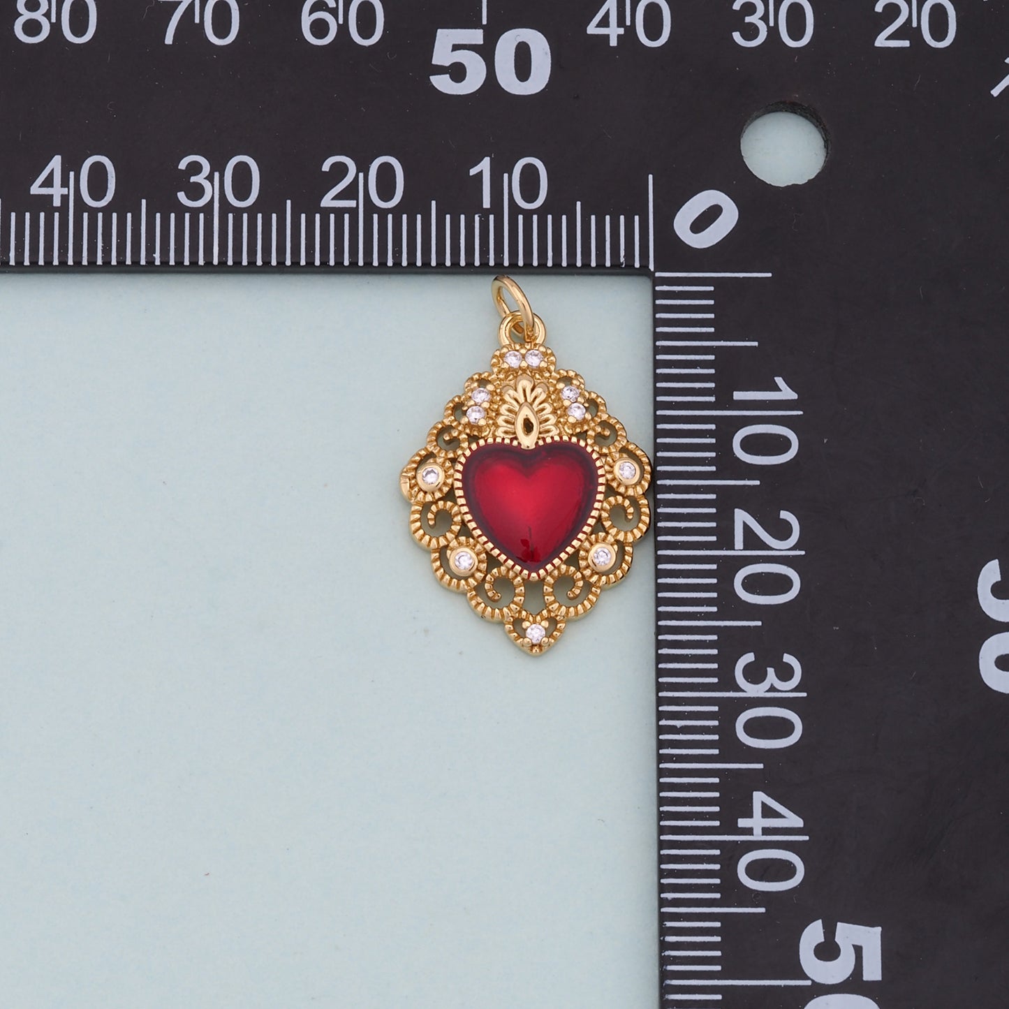 Gold Red sacred Heart Charms,18K Gold Filled flame sacred heart Pendant,Religious Charm Bracelet Necklace for DIY Jewelry Making Supply