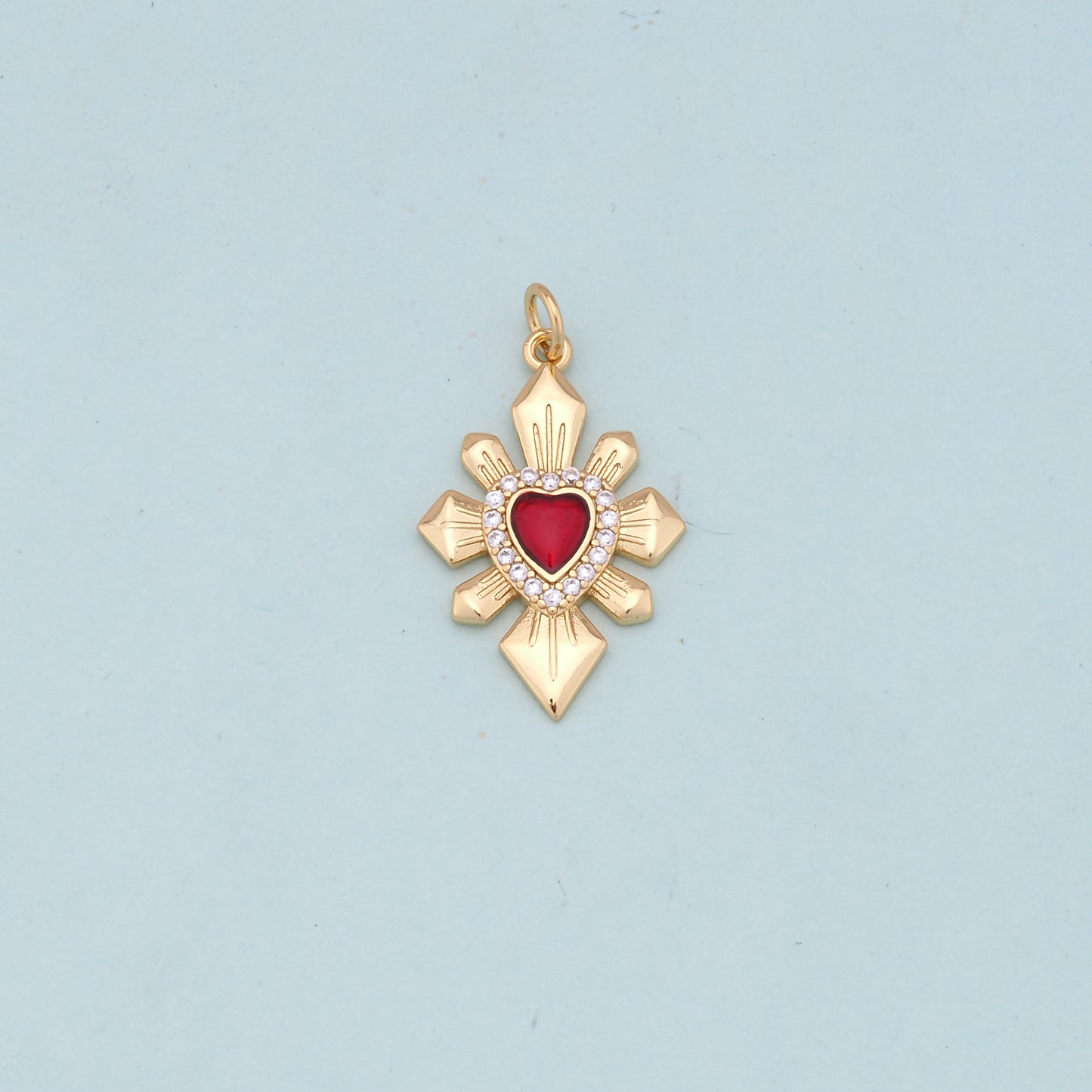 Gold Red sacred Heart Charms,18K Gold Filled flame sacred heart Pendant,Religious Charm Bracelet Necklace for DIY Jewelry Making Supply