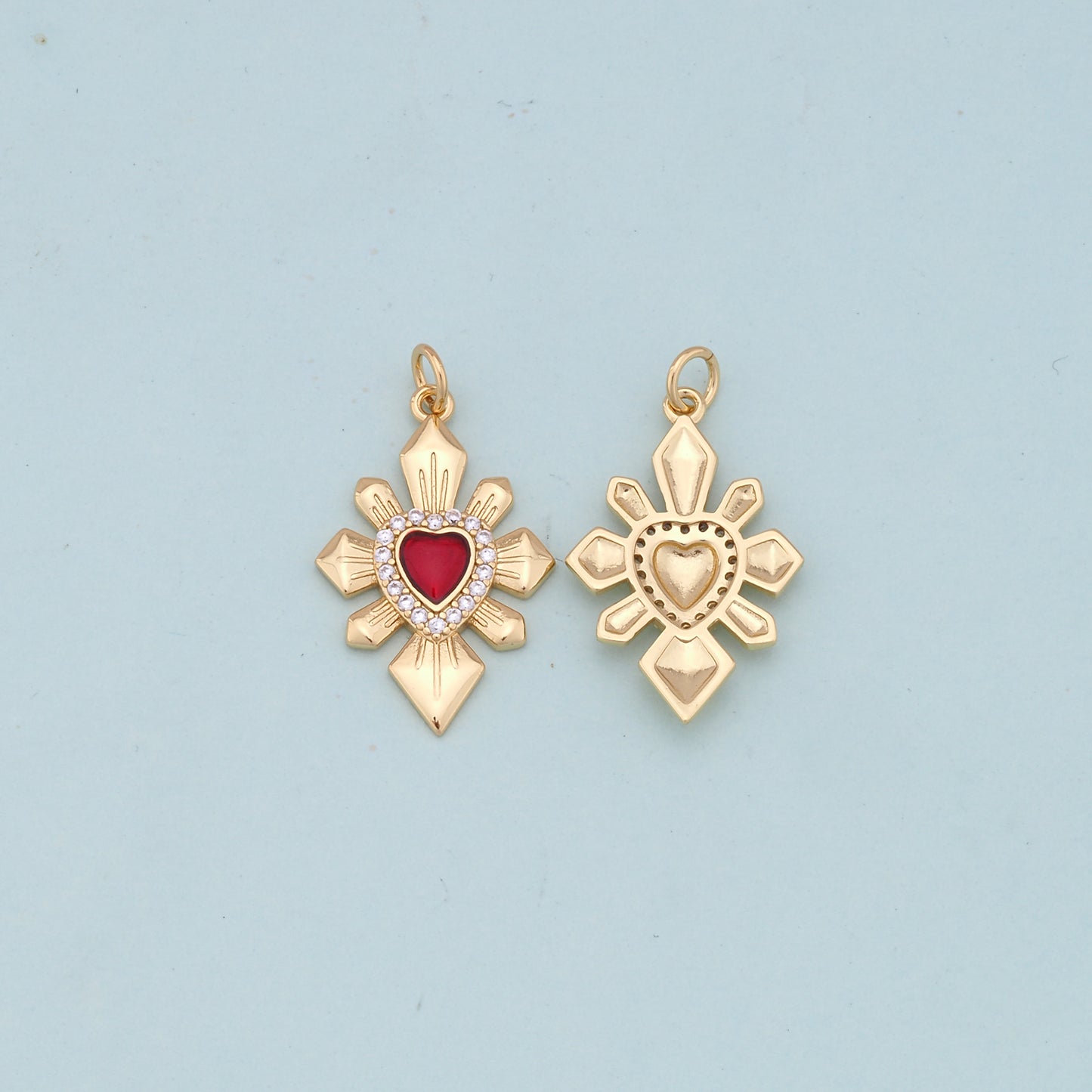 Gold Red sacred Heart Charms,18K Gold Filled flame sacred heart Pendant,Religious Charm Bracelet Necklace for DIY Jewelry Making Supply