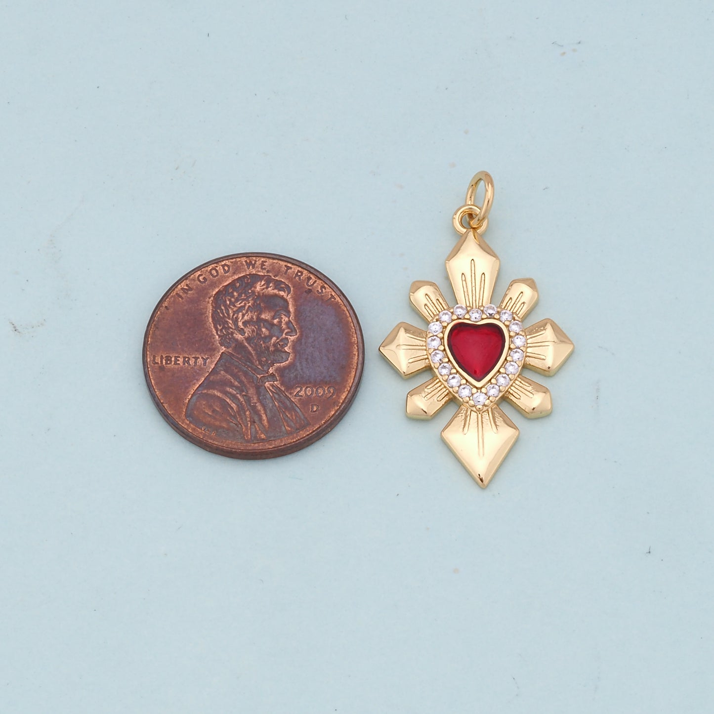 Gold Red sacred Heart Charms,18K Gold Filled flame sacred heart Pendant,Religious Charm Bracelet Necklace for DIY Jewelry Making Supply