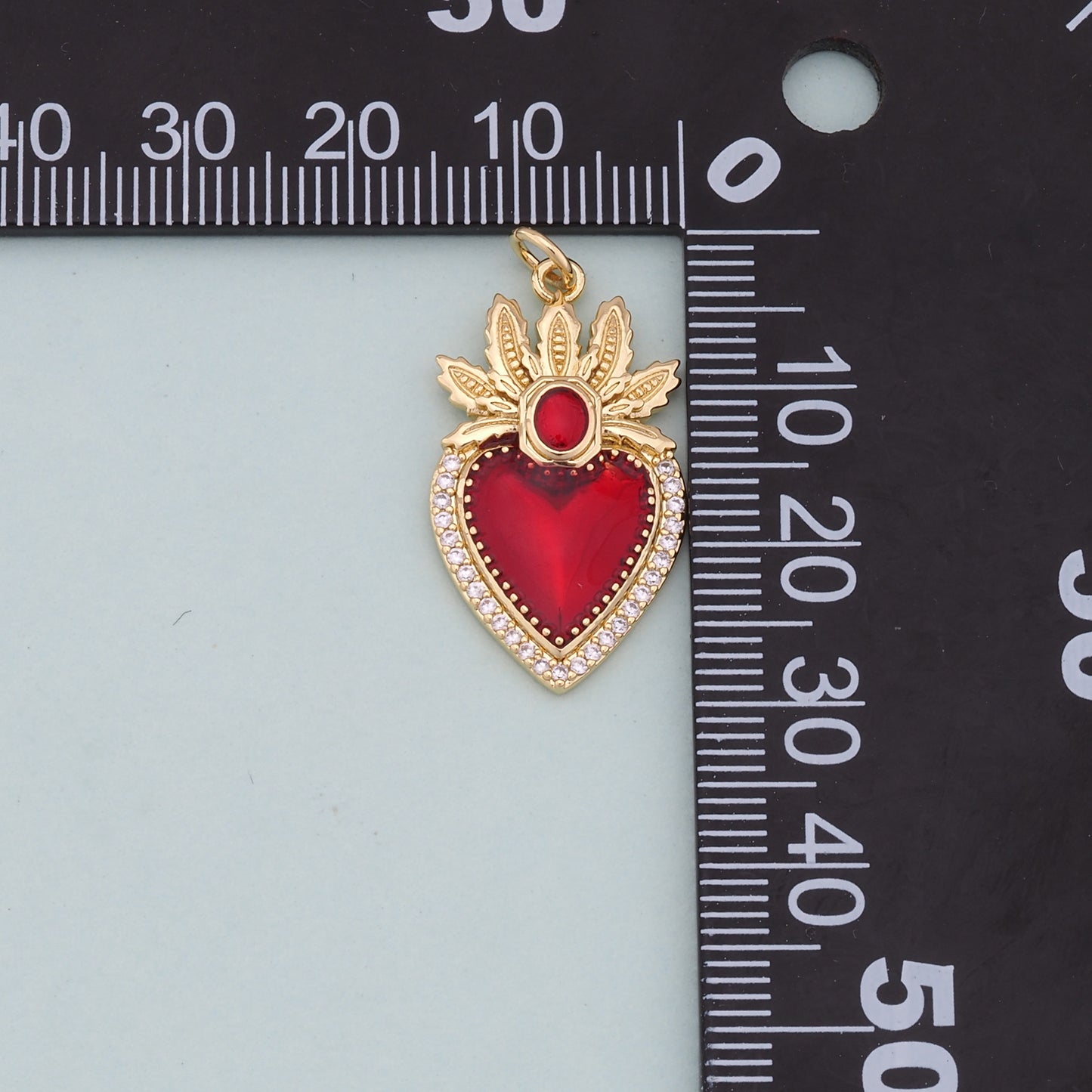 Gold Red sacred Heart Charms,18K Gold Filled flame sacred heart Pendant,Religious Charm Bracelet Necklace for DIY Jewelry Making Supply