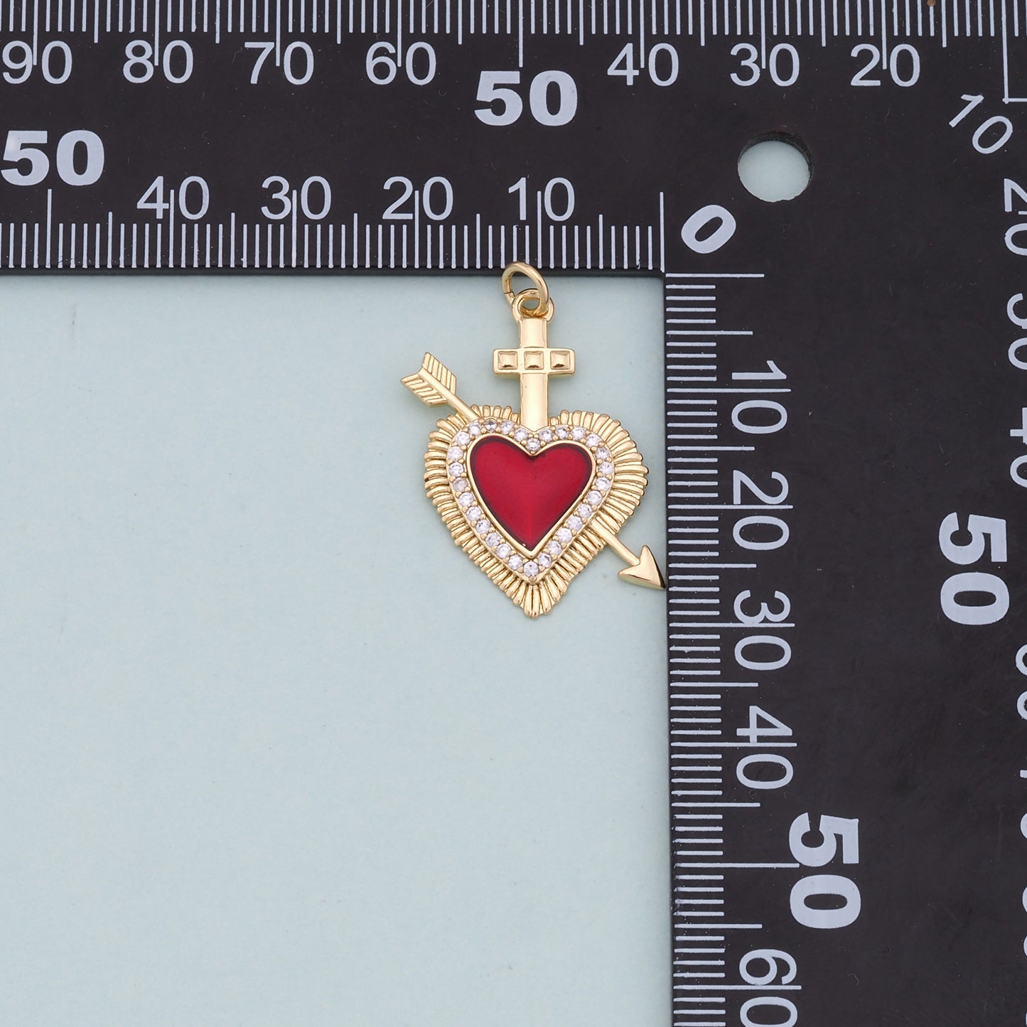 Gold Red sacred Heart Charms,18K Gold Filled flame sacred heart Pendant,Religious Charm Bracelet Necklace for DIY Jewelry Making Supply