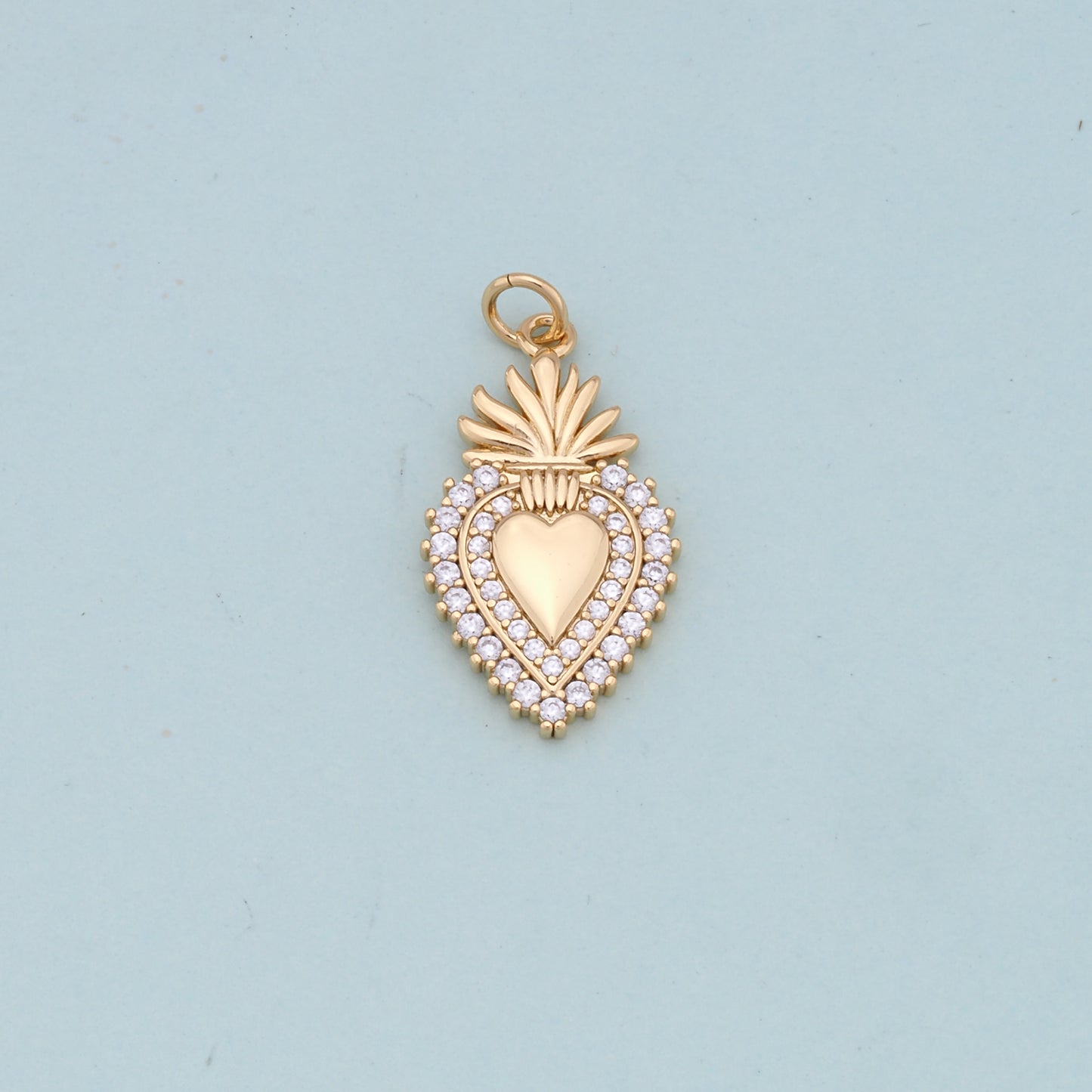 Gold sacred Heart Charms,18K Gold Filled flame sacred heart Pendant,Religious Charm Bracelet Necklace for DIY Jewelry Making Supply