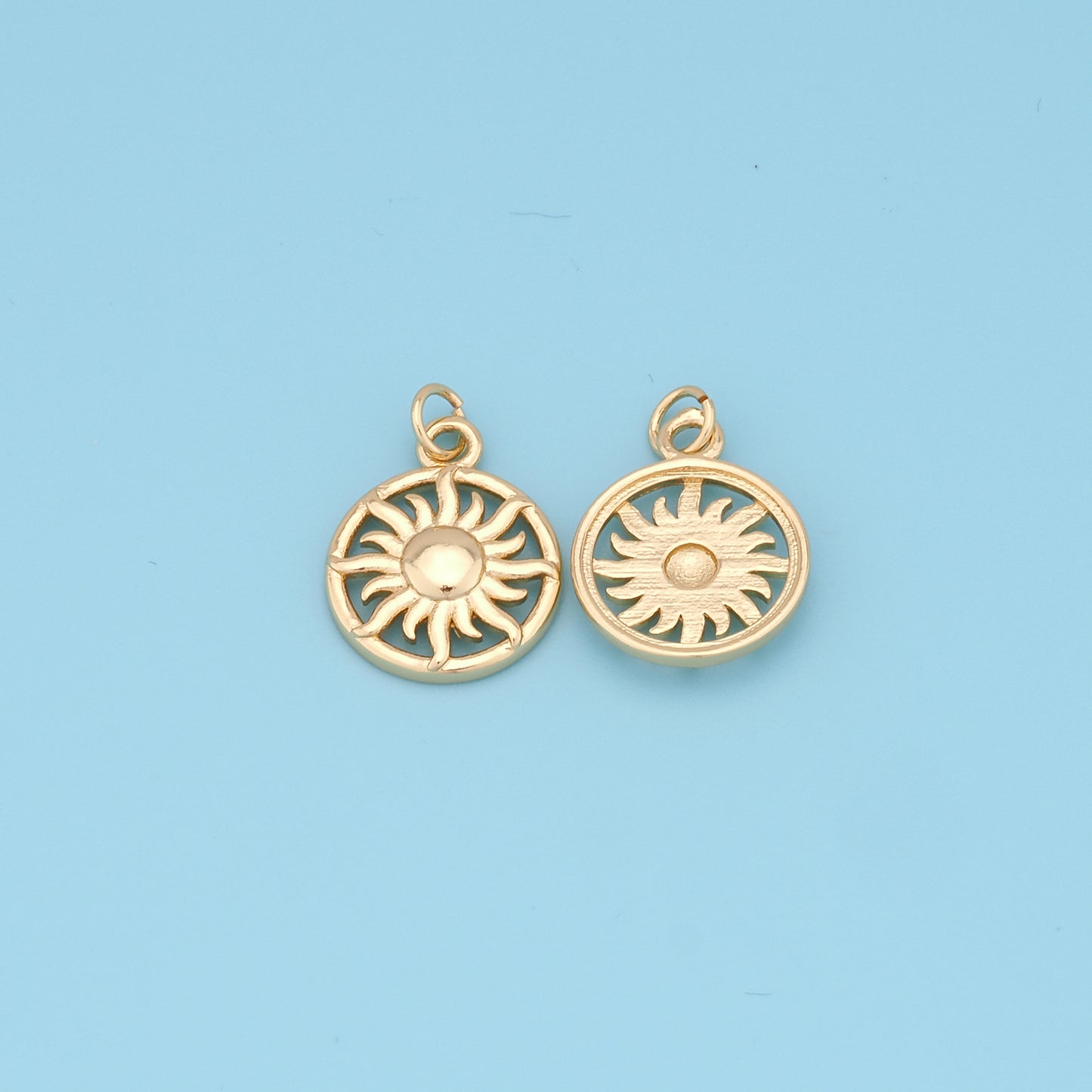 Gold Sun Charms,18K Gold Filled Round Pendant,Celestial Charm Bracelet Necklace for DIY Jewelry Making Supply