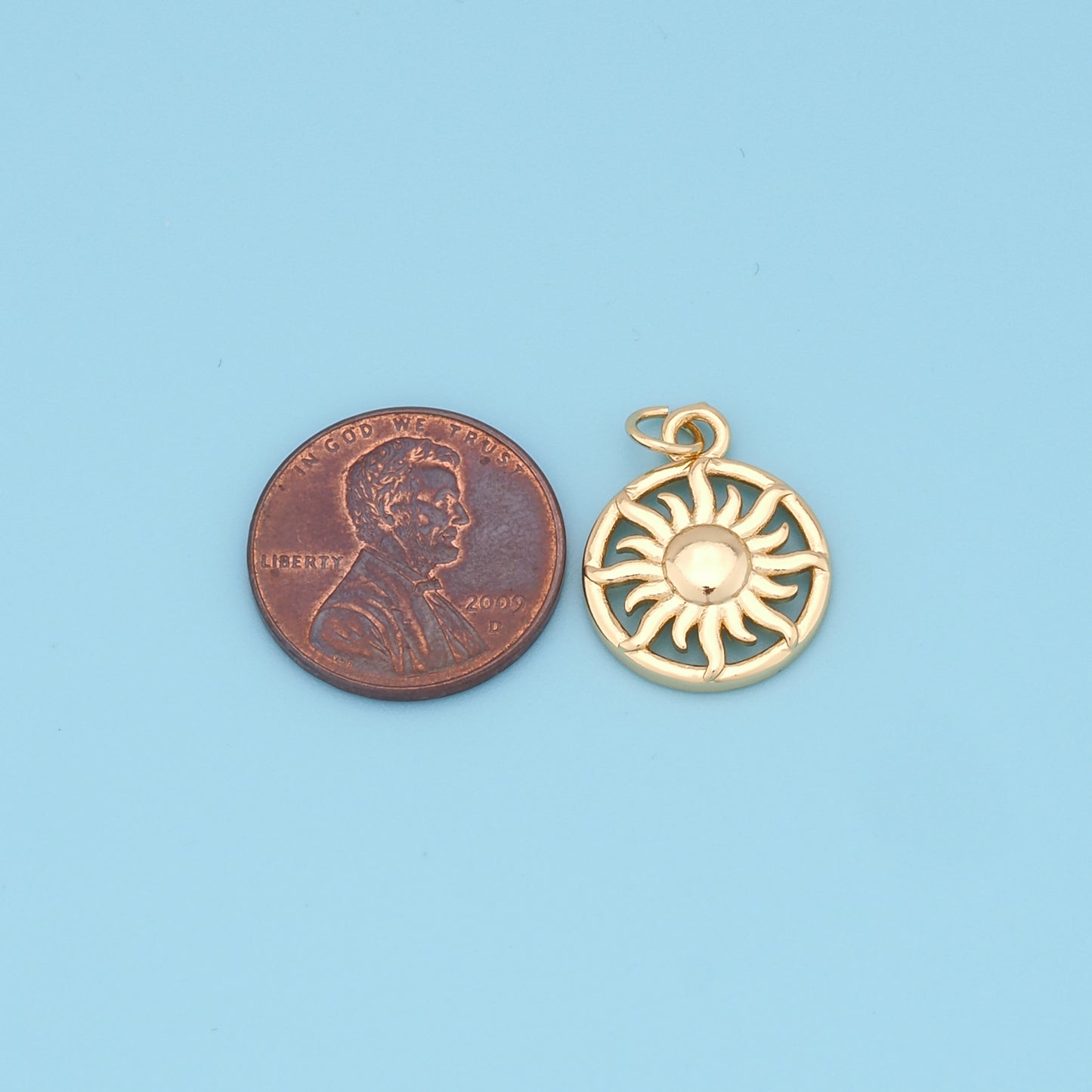 Gold Sun Charms,18K Gold Filled Round Pendant,Celestial Charm Bracelet Necklace for DIY Jewelry Making Supply