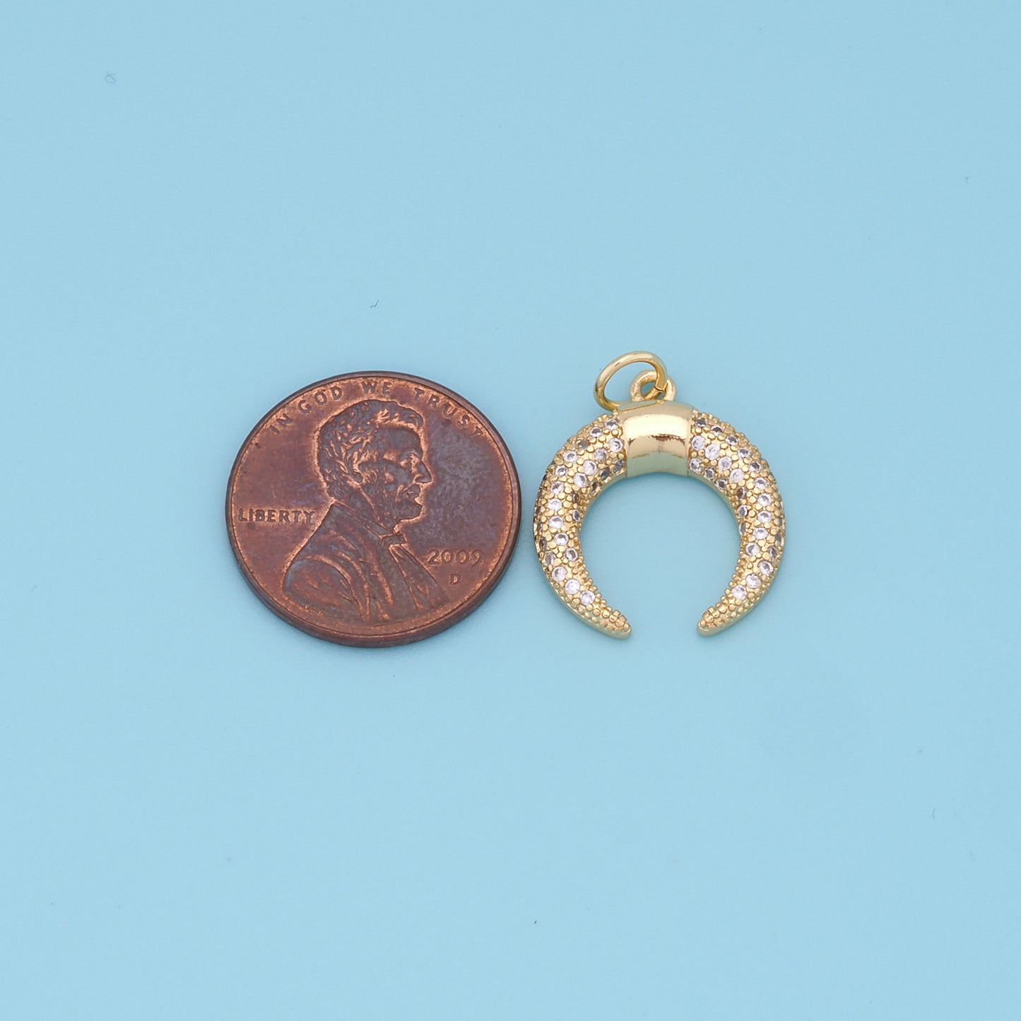 Gold Horse Shoe Charms,18K Gold Filled Crescent Pendant,CZ Micro Pave Horns Charm Bracelet Necklace for DIY Jewelry Making Supply