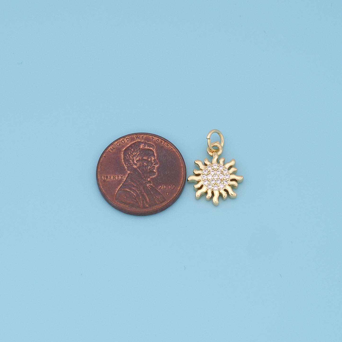 Gold Sun Charms,18K Gold Filled Round Pendant,Celestial Charm Bracelet Necklace for DIY Jewelry Making Supply