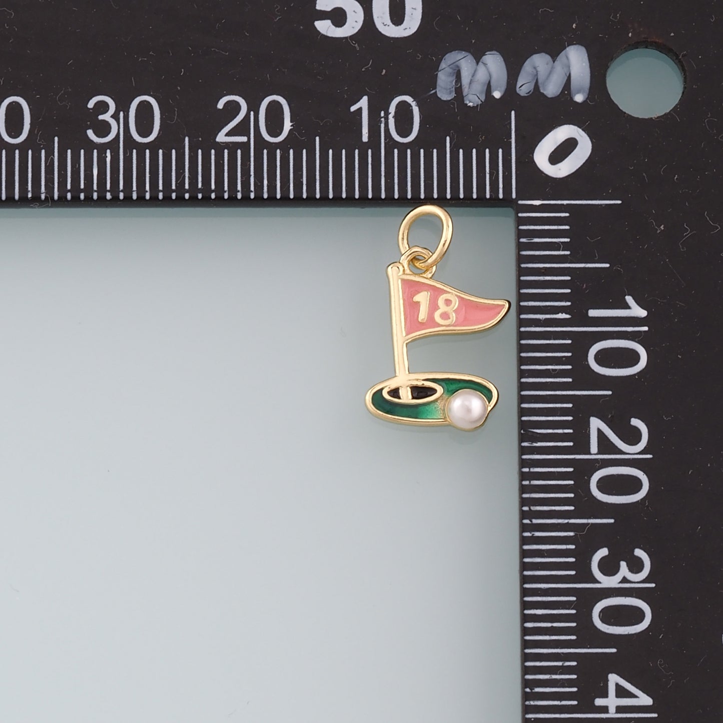 18K Gold Filled Pearl Golf Pendant,Enamel Golf Flag Charm Bracelet Necklace for DIY Jewelry Making Supply