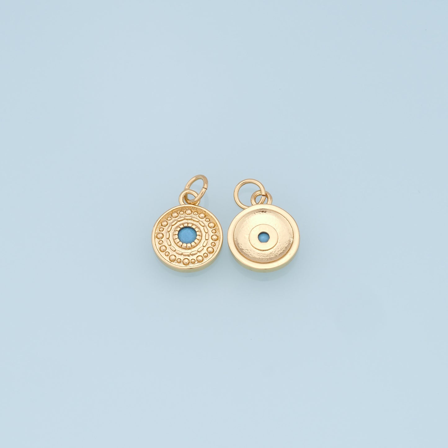 18K Gold Filled Evil Eye Pendant,Round Evil Eye Charm Bracelet Necklace for DIY Jewelry Making Supply