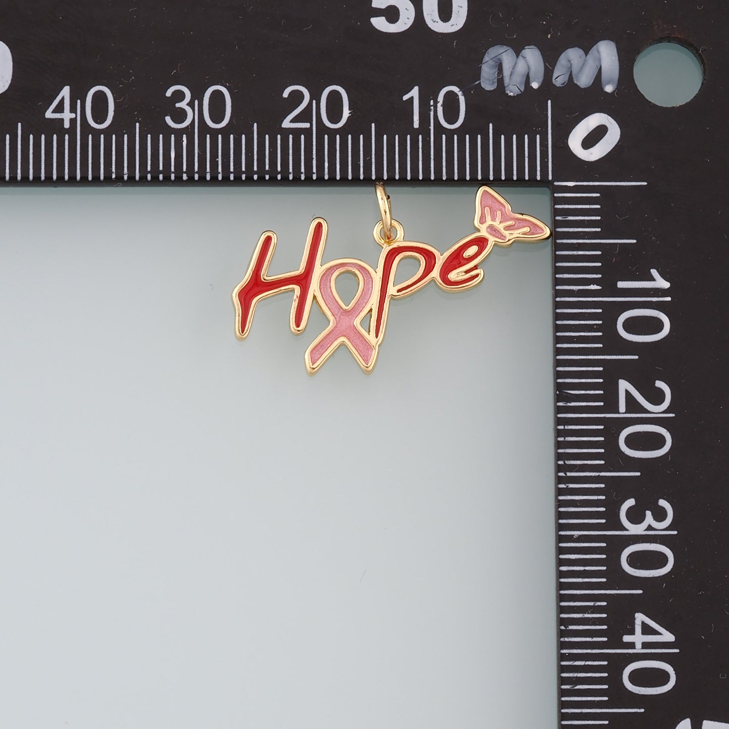 Gold HOPE Charms,18K Gold Filled AIDS Pendant,Enamel Hope Charm Bracelet Necklace for DIY Jewelry Making Supply