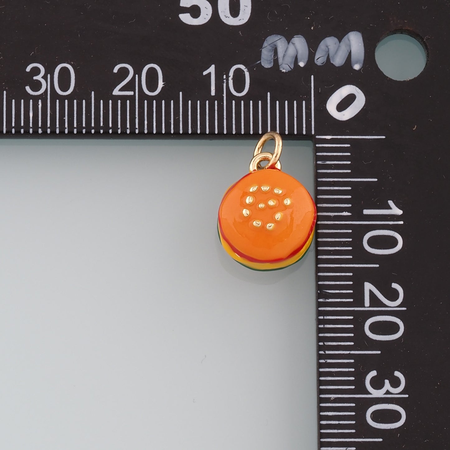 18K Gold Filled Hamburger Pendant,Enamel Gourmet Charm Bracelet Necklace for DIY Jewelry Making Supply