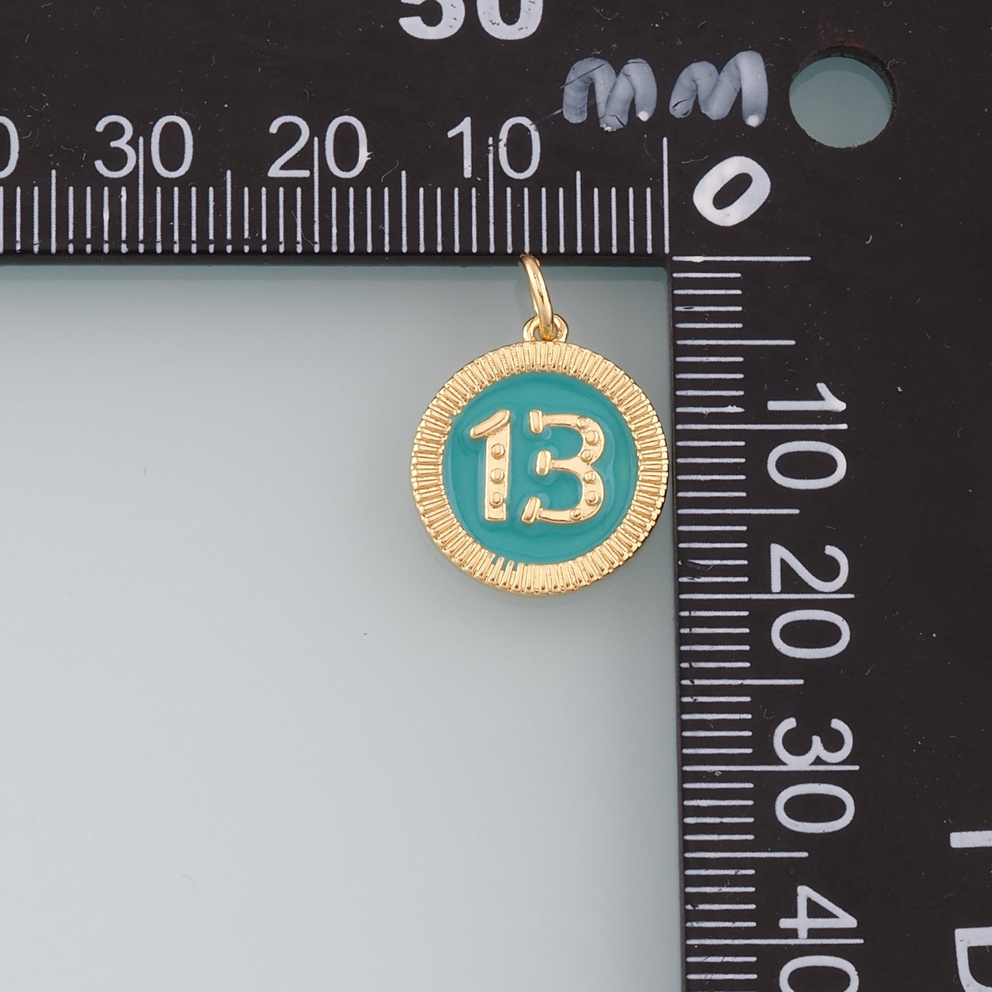 18K Gold Filled Luck 13 Pendant,Enamel Lucky Charm Bracelet Necklace for DIY Jewelry Making Supply