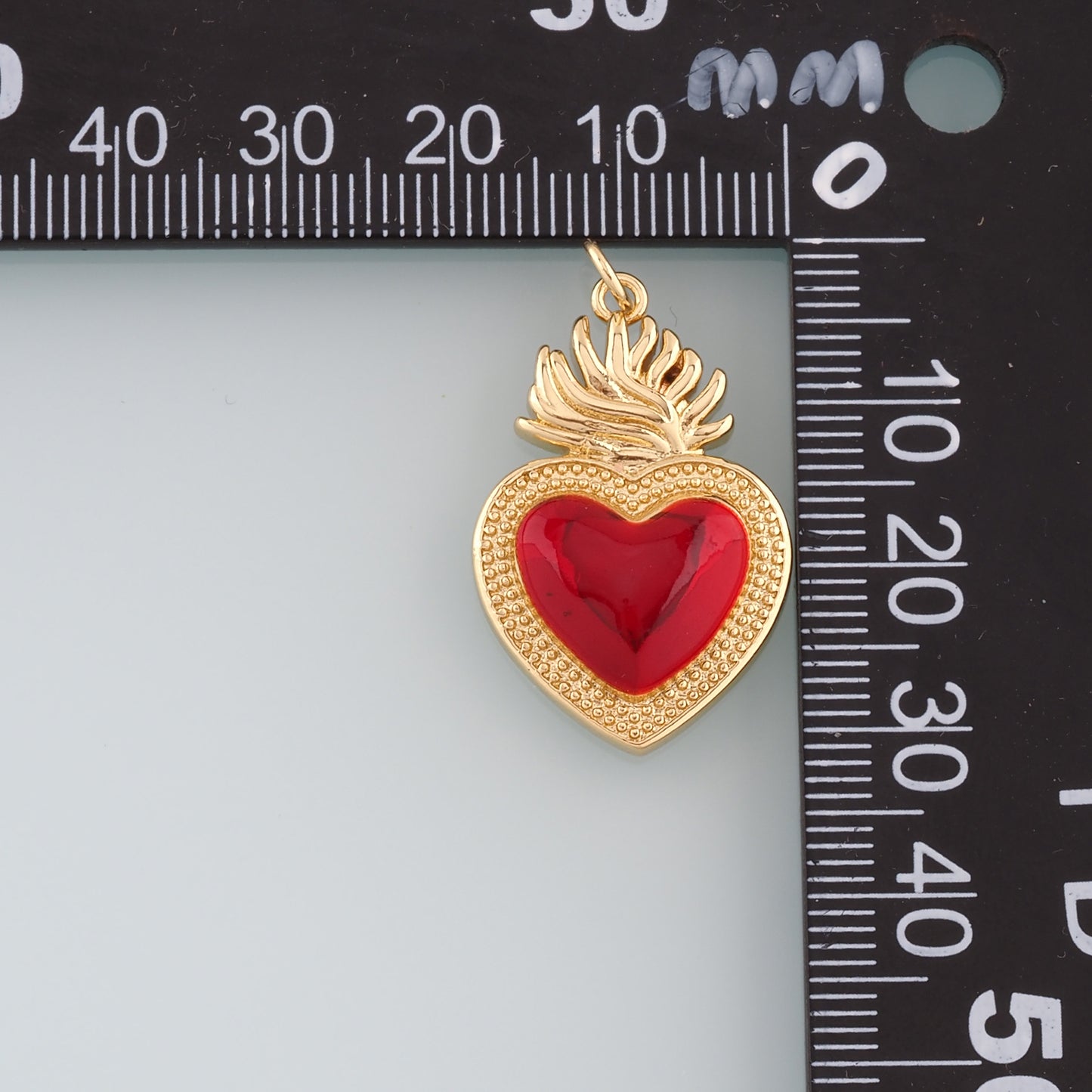 18K Gold Filled Flame Sacred heart Pendant,Religion Charm Bracelet Necklace for DIY Jewelry Making Supply