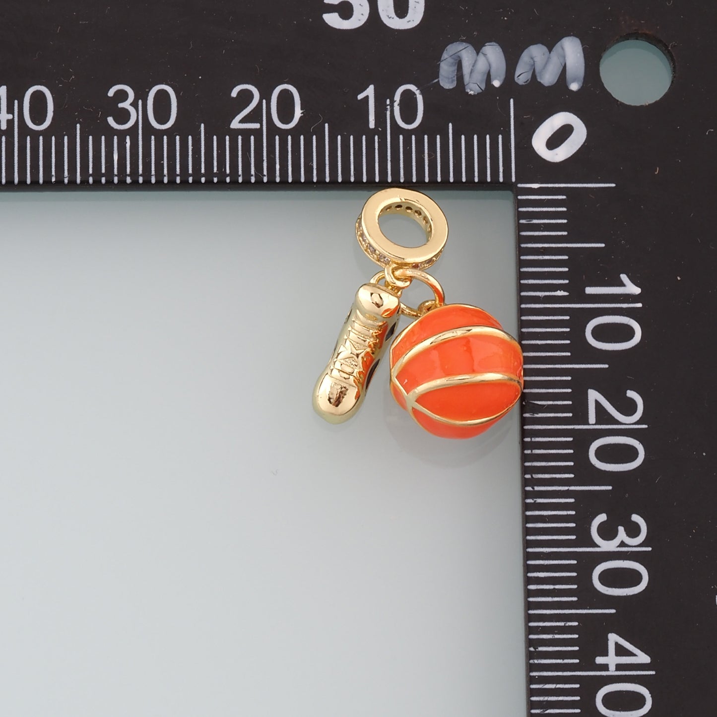18K Gold Basketball Pendant,Enamel Basketball Shoes Charm Bracelet Necklace for DIY Jewelry Making Supply