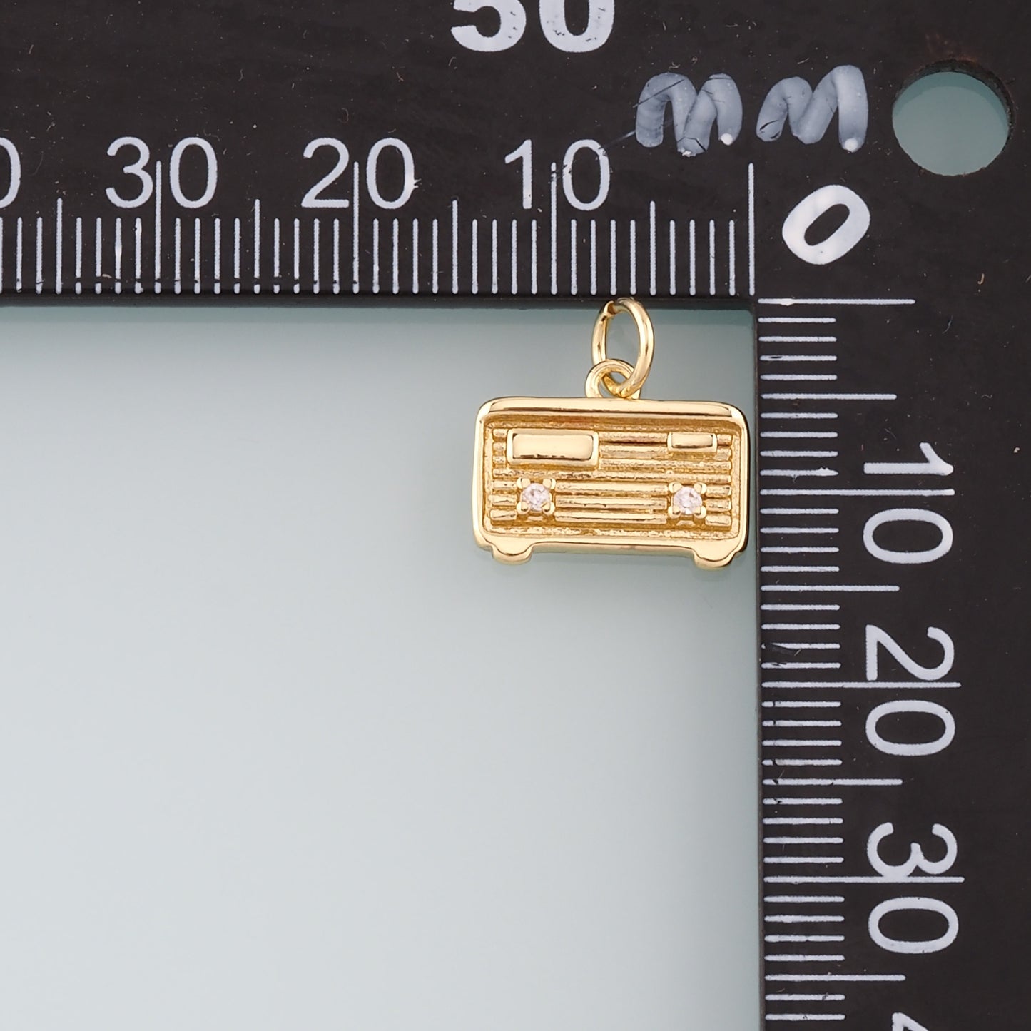 18K Gold Filled Radio Pendant,CZ Micro Pave Radio Charm Bracelet Necklace for DIY Jewelry Making Supply