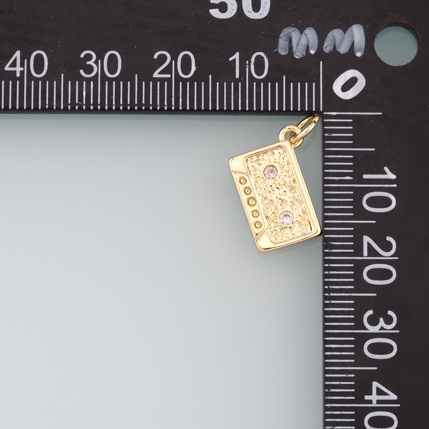 18K Gold Filled Tape Pendant,CZ Micro Pave Cassette Tape Charm Bracelet Necklace for DIY Jewelry Making Supply