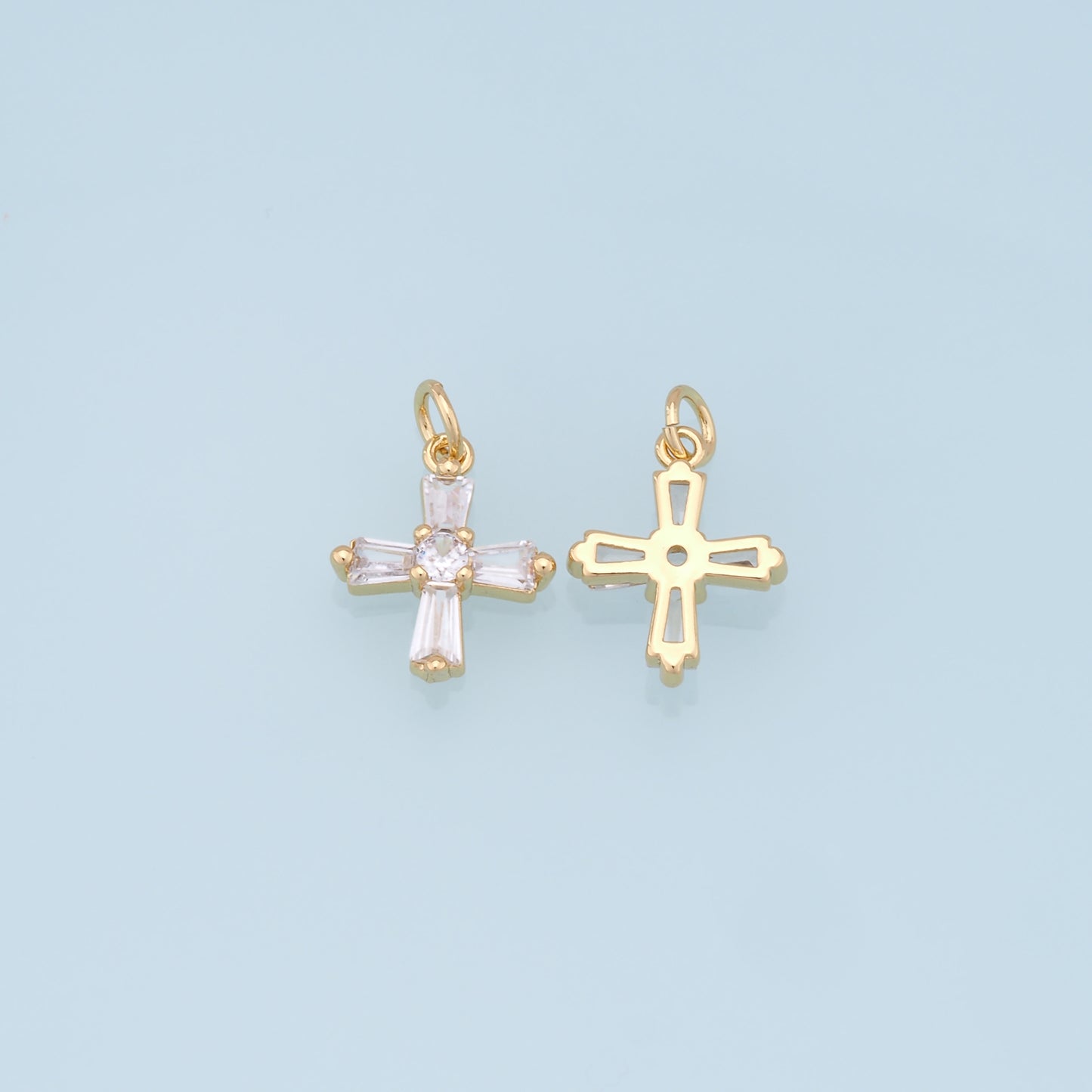 Gold Cross Charms,18K Gold Filled Cross Pendant,CZ Micro Pave Protect Religious Charm Bracelet Necklace for DIY Jewelry Making Supply 8x12mm
