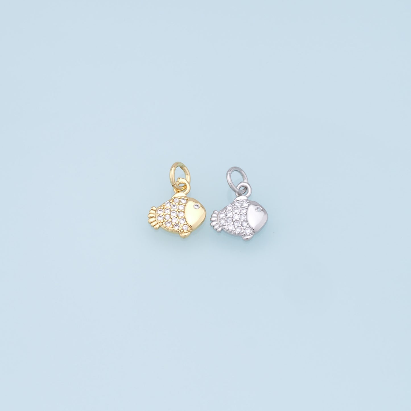 Gold Fish Charms,18K Gold Filled CZ fish Pendant,fish Charm Bracelet Necklace for DIY Jewelry Making Supply