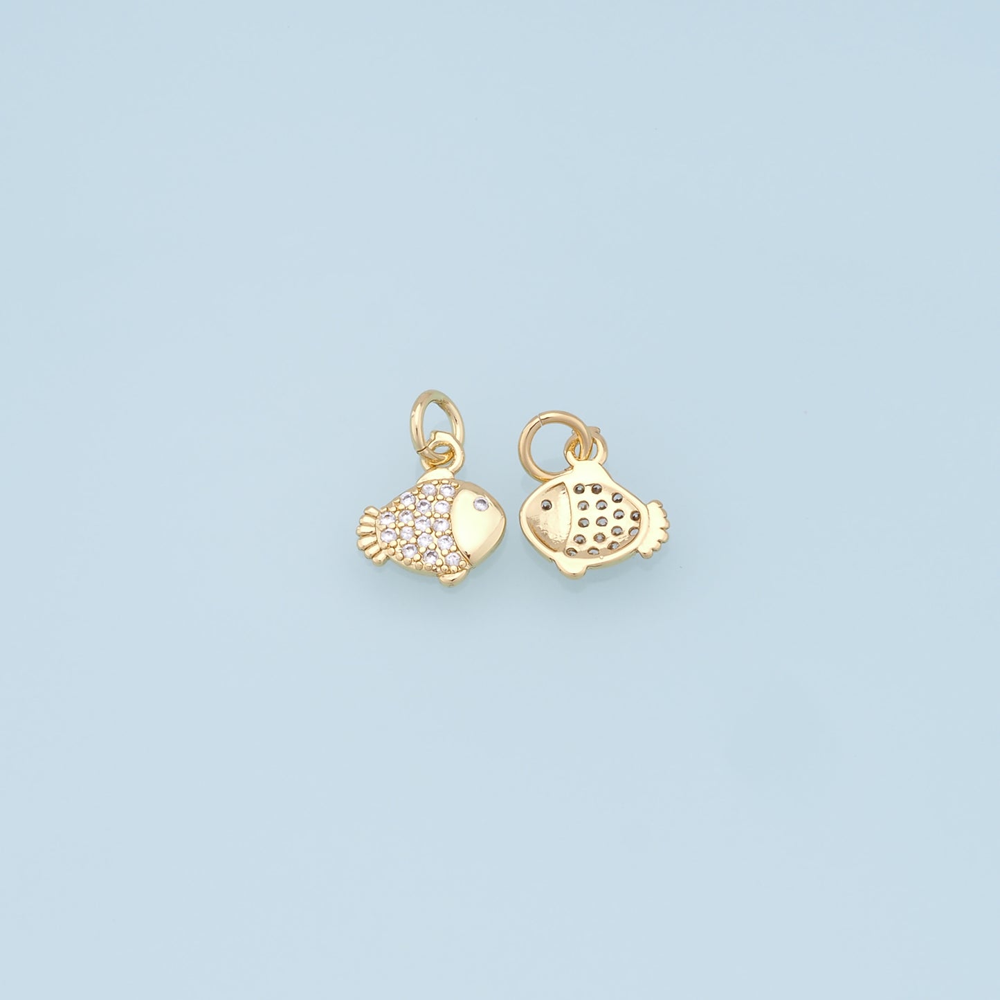 Gold Fish Charms,18K Gold Filled CZ fish Pendant,fish Charm Bracelet Necklace for DIY Jewelry Making Supply
