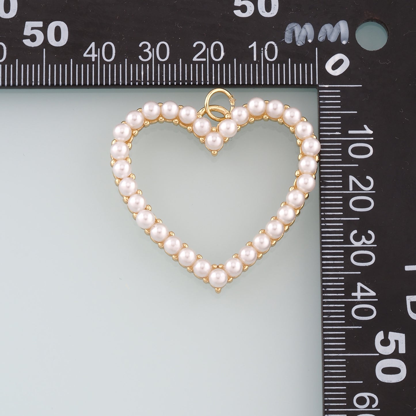 18K Gold Filled Heart Pendant,Pearl Heart Charm Bracelet Necklace for DIY Jewelry Making Supply