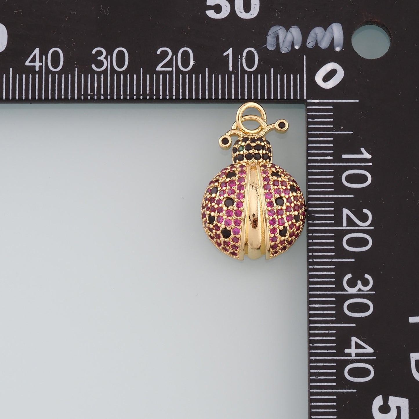 18K Gold Filled Ladybug Pendant,CZ Micro Pave Insect Charm Bracelet Necklace for DIY Jewelry Making Supply