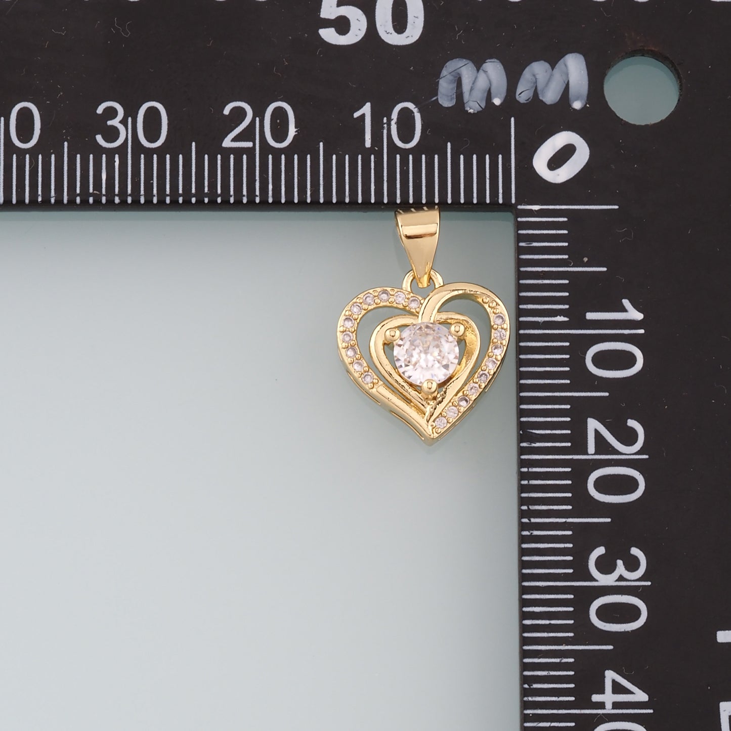 18K Gold Filled Heart Pendant,CZ Micro Pave Heart Charm Bracelet Necklace for DIY Jewelry Making Supply