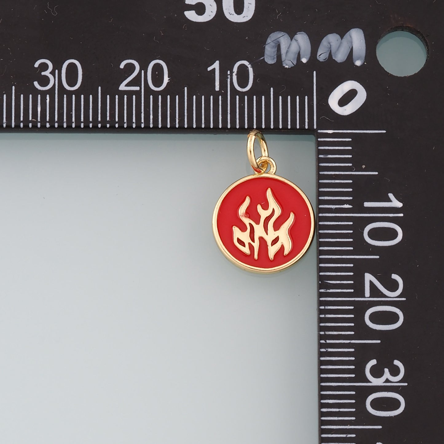 18K Gold Fille Flame Pendant,Enamel Fire Element Charm Bracelet Necklace for DIY Jewelry Making Supply