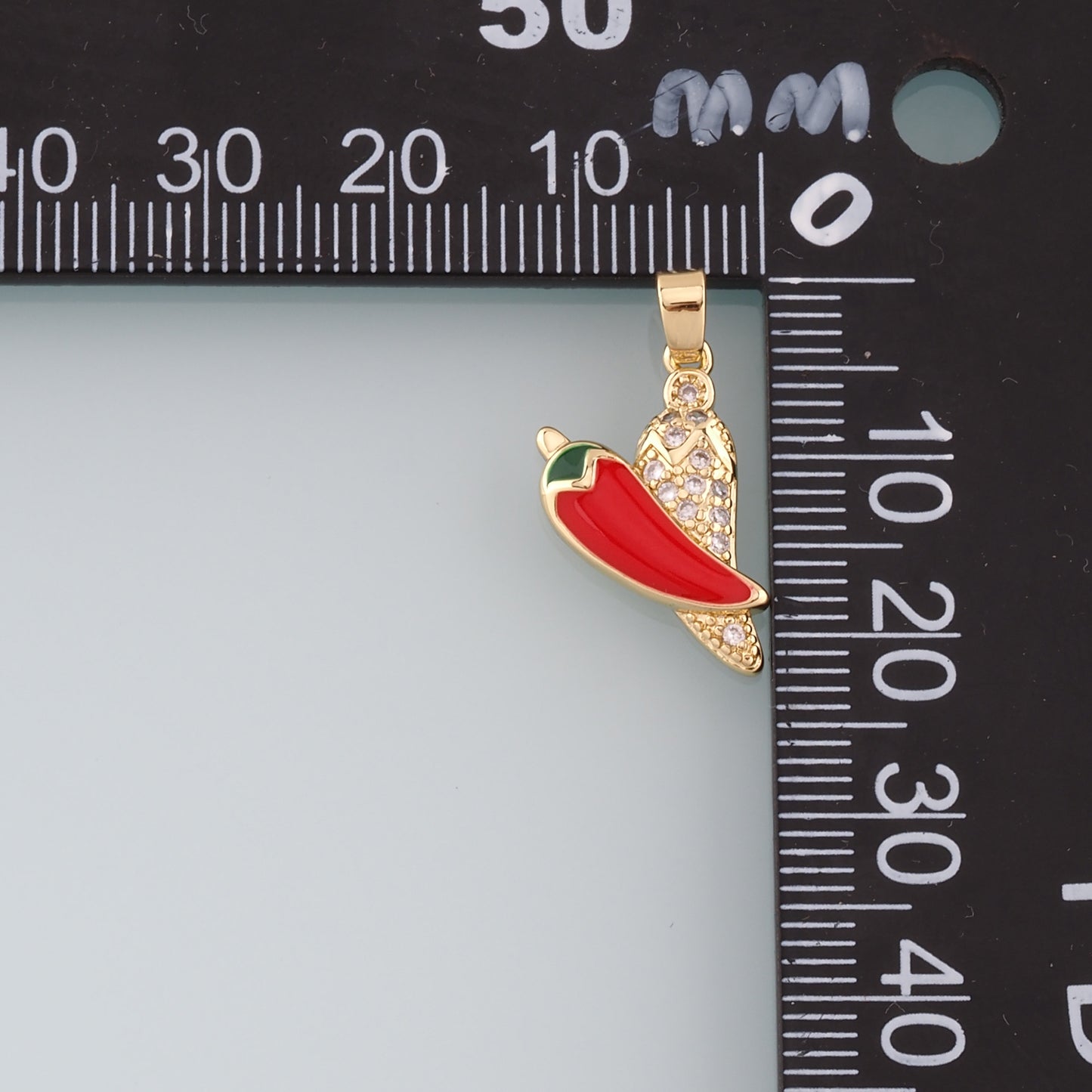 18K Gold Filled Chili Pendant,Enamel Pepper Charm Bracelet Necklace for DIY Jewelry Making Supply