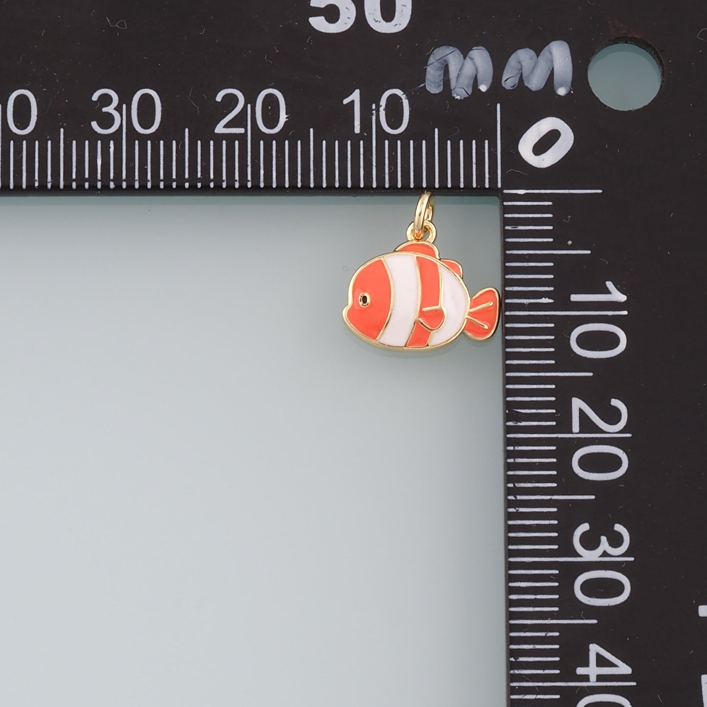 18K Gold Filled Clownfish Pendant,Enamel Fish Charm Bracelet Necklace for DIY Jewelry Making Supply