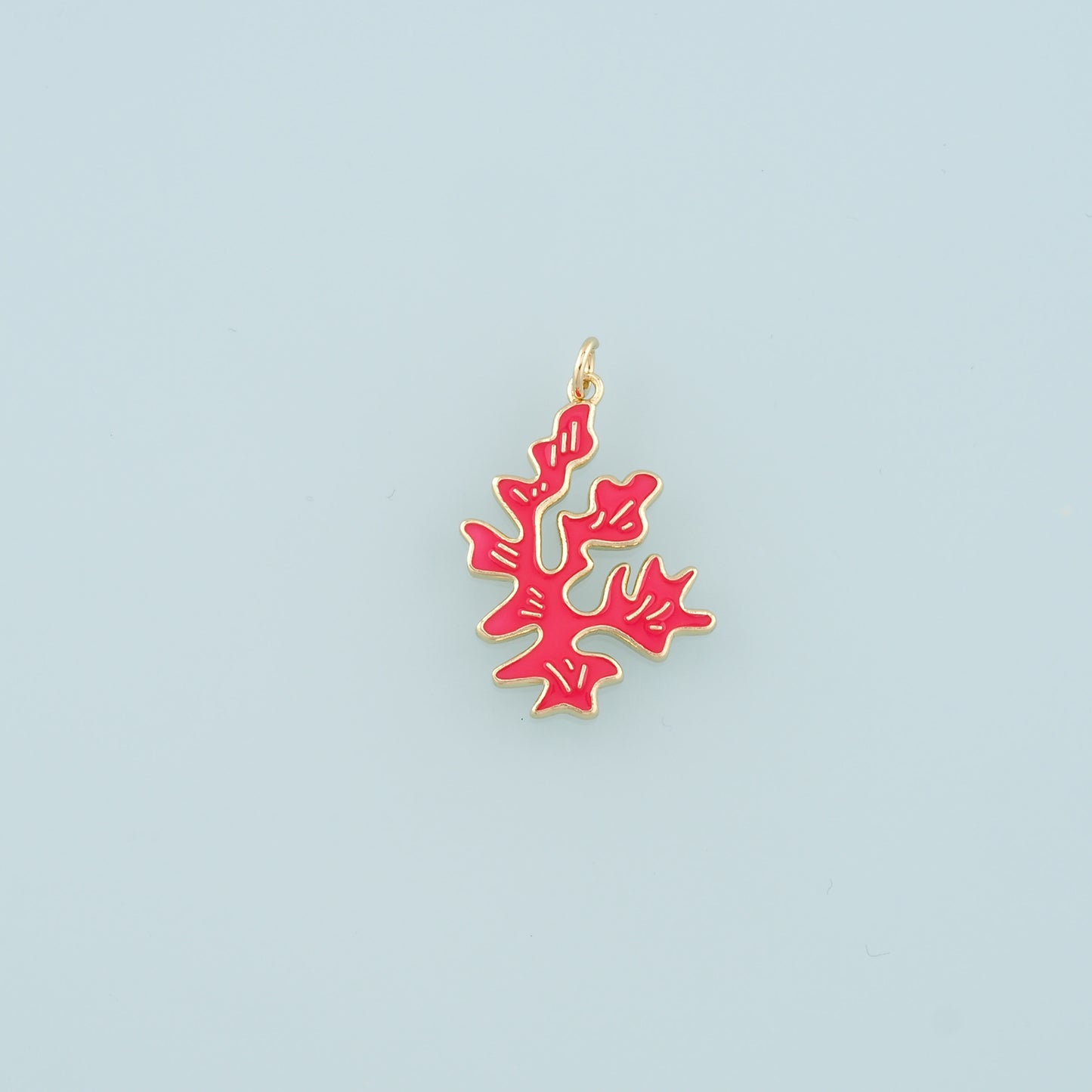 18K Gold Filled Coral Pendant,Enamel Coral Charm Bracelet Necklace for DIY Jewelry Making Supply