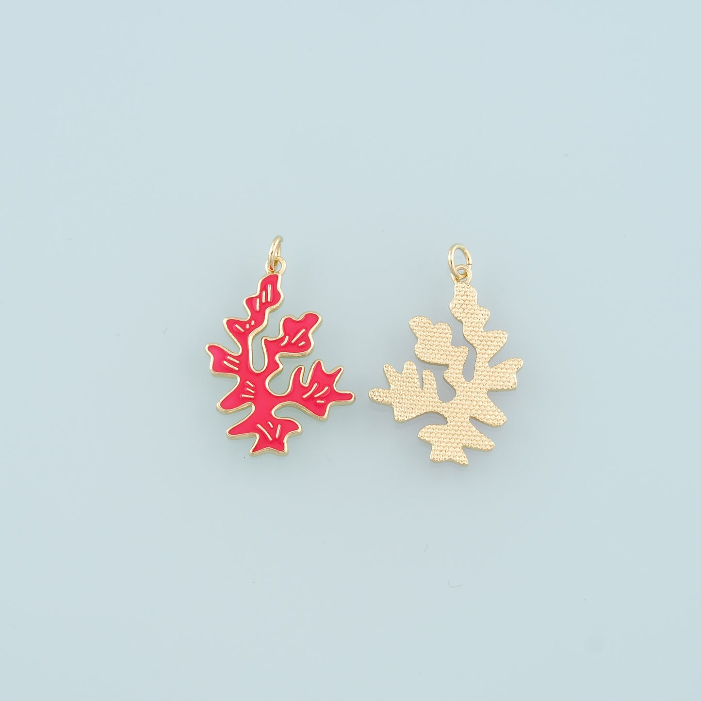18K Gold Filled Coral Pendant,Enamel Coral Charm Bracelet Necklace for DIY Jewelry Making Supply
