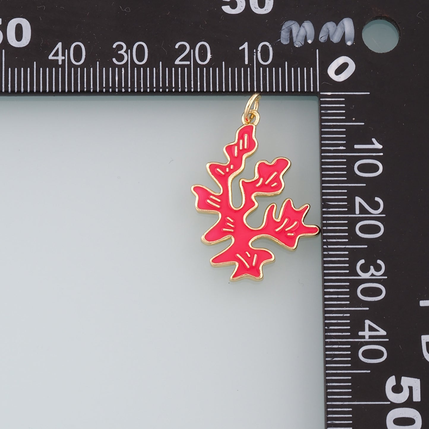 18K Gold Filled Coral Pendant,Enamel Coral Charm Bracelet Necklace for DIY Jewelry Making Supply