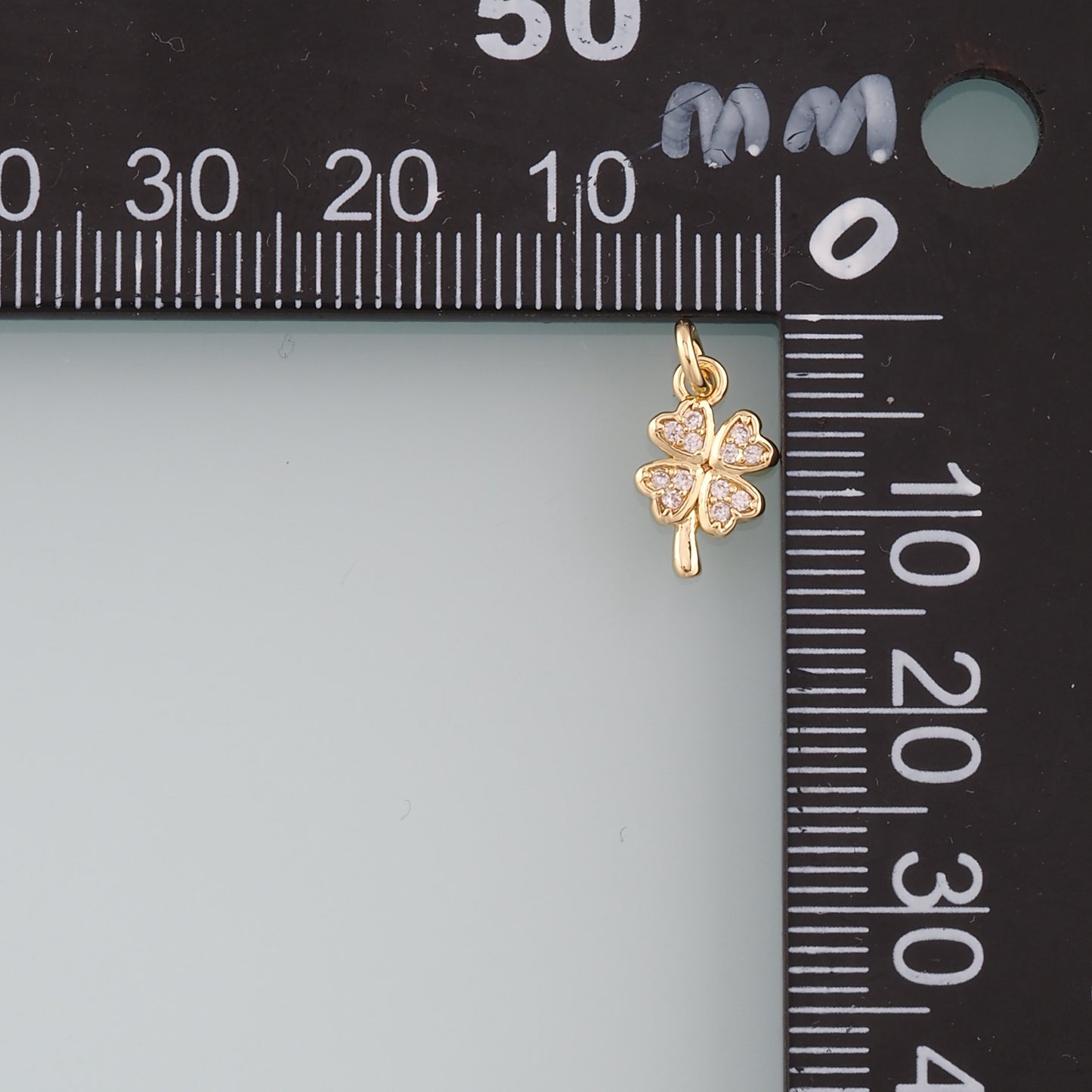 18K Gold Filled Four Leaf Clover Pendant,CZ Micro Pave Tiny Lucky Charm Bracelet Necklace for DIY Jewelry Making Supply