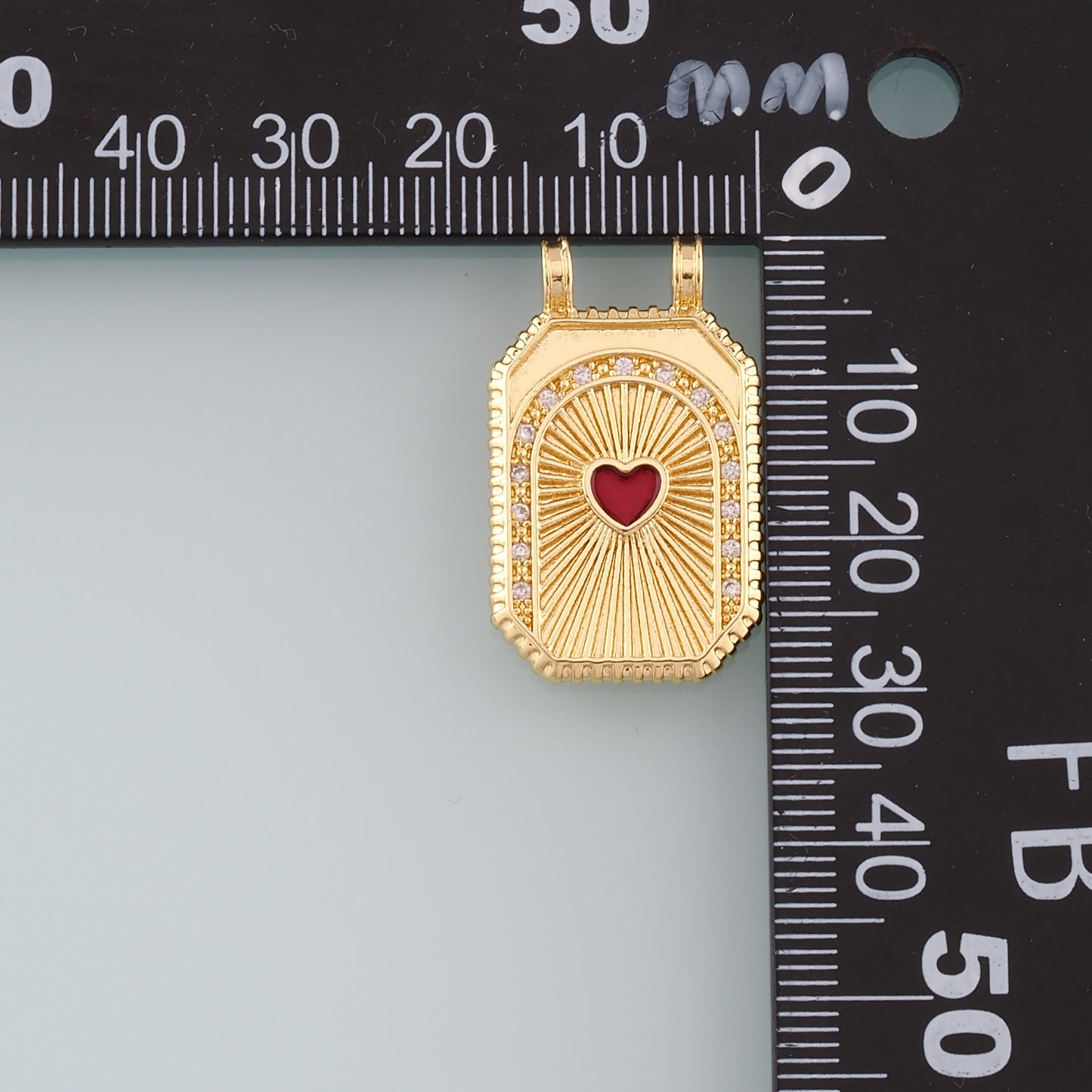 18K Gold Filled Rectangle Heart Pendant,CZ Micro Pave Heart Charm Bracelet Necklace for DIY Jewelry Making Supply