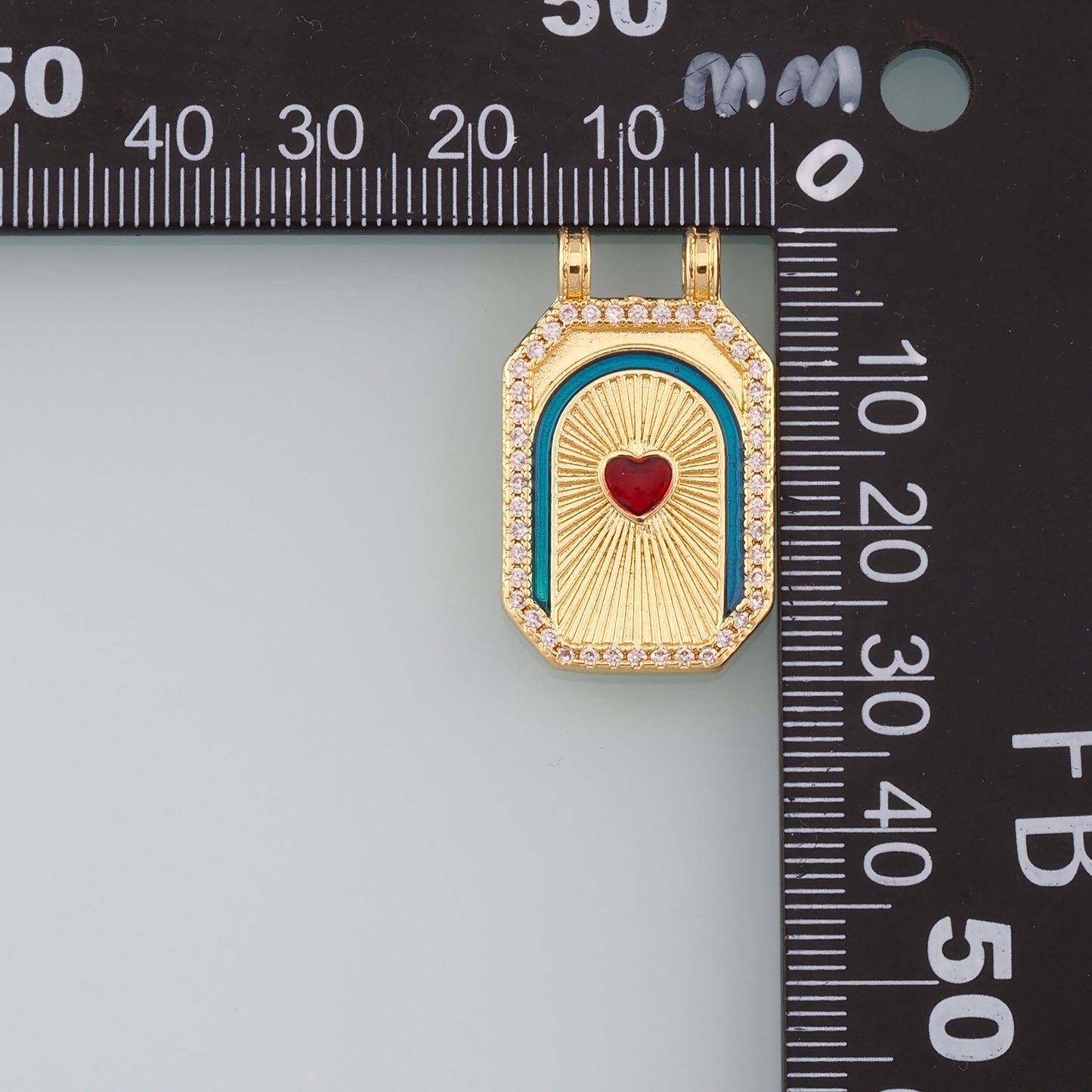 18K Gold Filled Rectangle Heart Pendant,CZ Micro Pave Heart Charm Bracelet Necklace for DIY Jewelry Making Supply