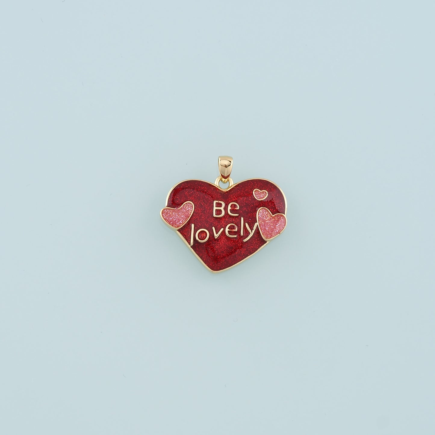 18K Gold Filled Heart Pendant,Enamel Be Lovely Charm Bracelet Necklace for DIY Jewelry Making Supply