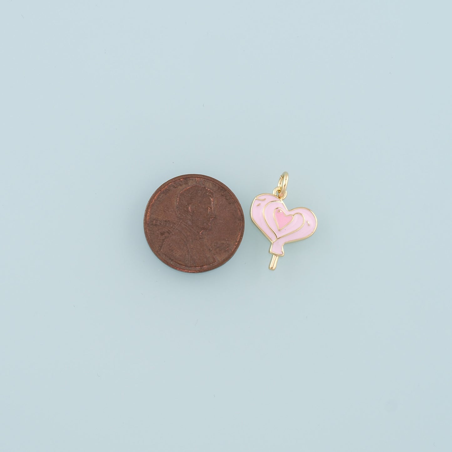 18K Gold Filled Heart Pendant,Enamel Heart Lollipop Charm Bracelet Necklace for DIY Jewelry Making Supply