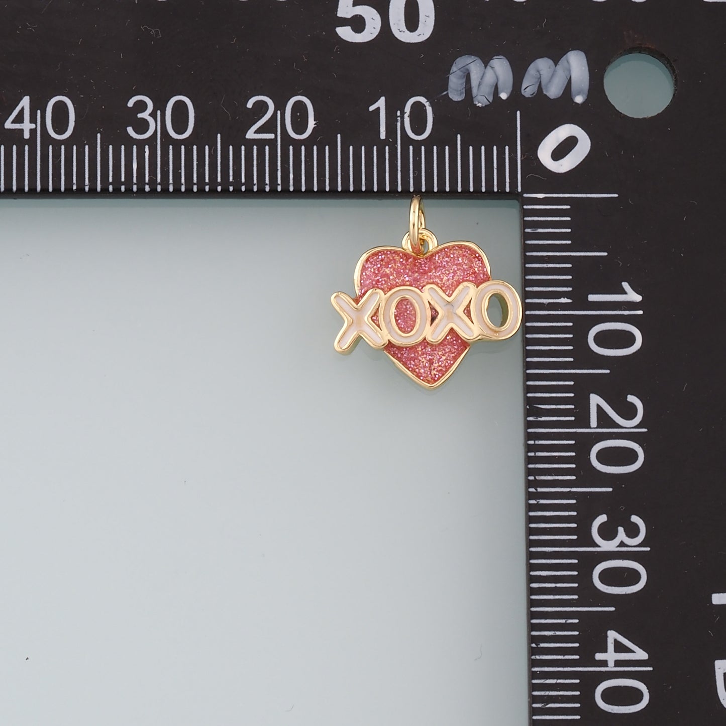 Gold XOXO Charm,18K Gold Filled Heart Pendant,Enamel Heart Charm Bracelet Necklace for DIY Jewelry Making Supply