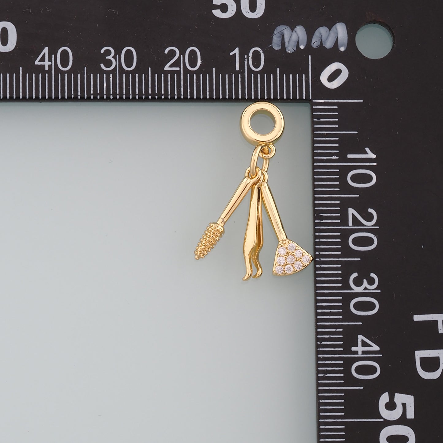 Gold Makeup Charms,18K Gold Filled Tweezers Pendant,Blush Brush Charm Bracelet Necklace for DIY Jewelry Making Supply