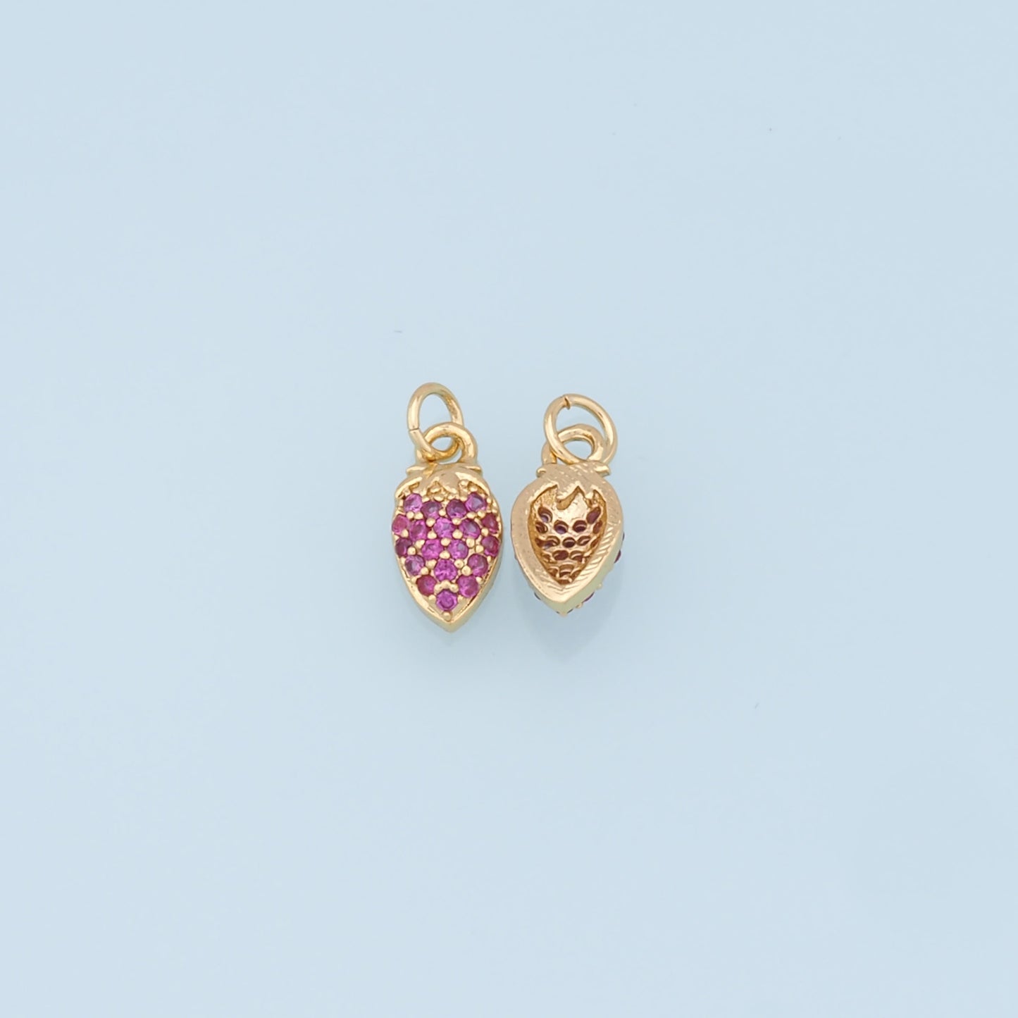 Gold Small Strawberry Charms,18K Gold Filled CZ Strawberry Pendant,Strawberry Charm Bracelet Necklace for DIY Jewelry Making Supply