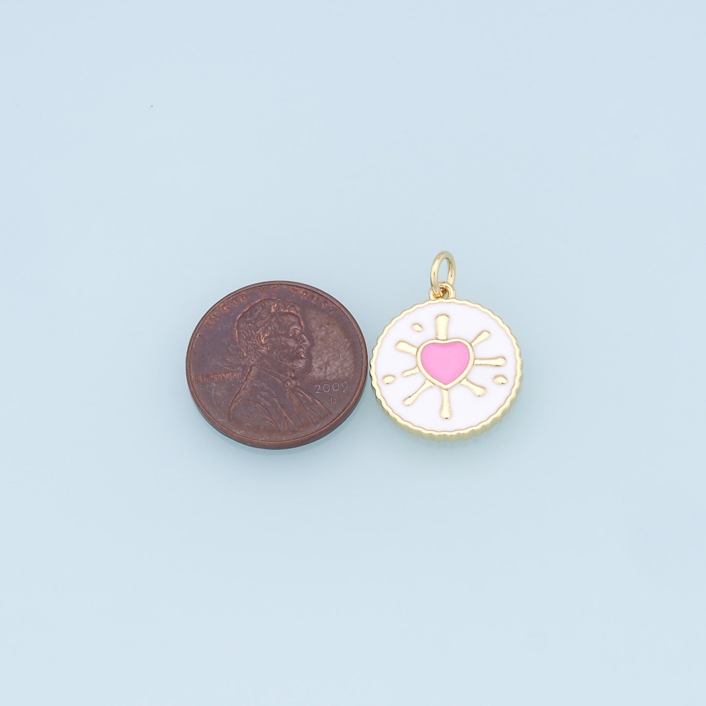 Gold Heart Charms,18K Gold Filled Enamel Heart Pendant,Round Charm Bracelet Necklace for DIY Jewelry Making Supply