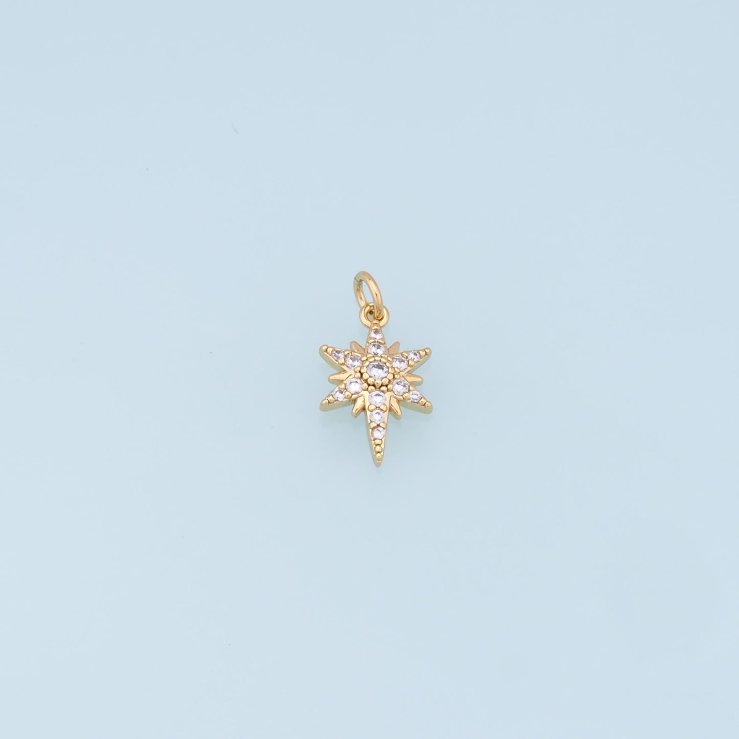Gold Star Charms,18K Gold Filled Starburst Pendant,CZ North Star Charm Bracelet Necklace for DIY Jewelry Making Supply