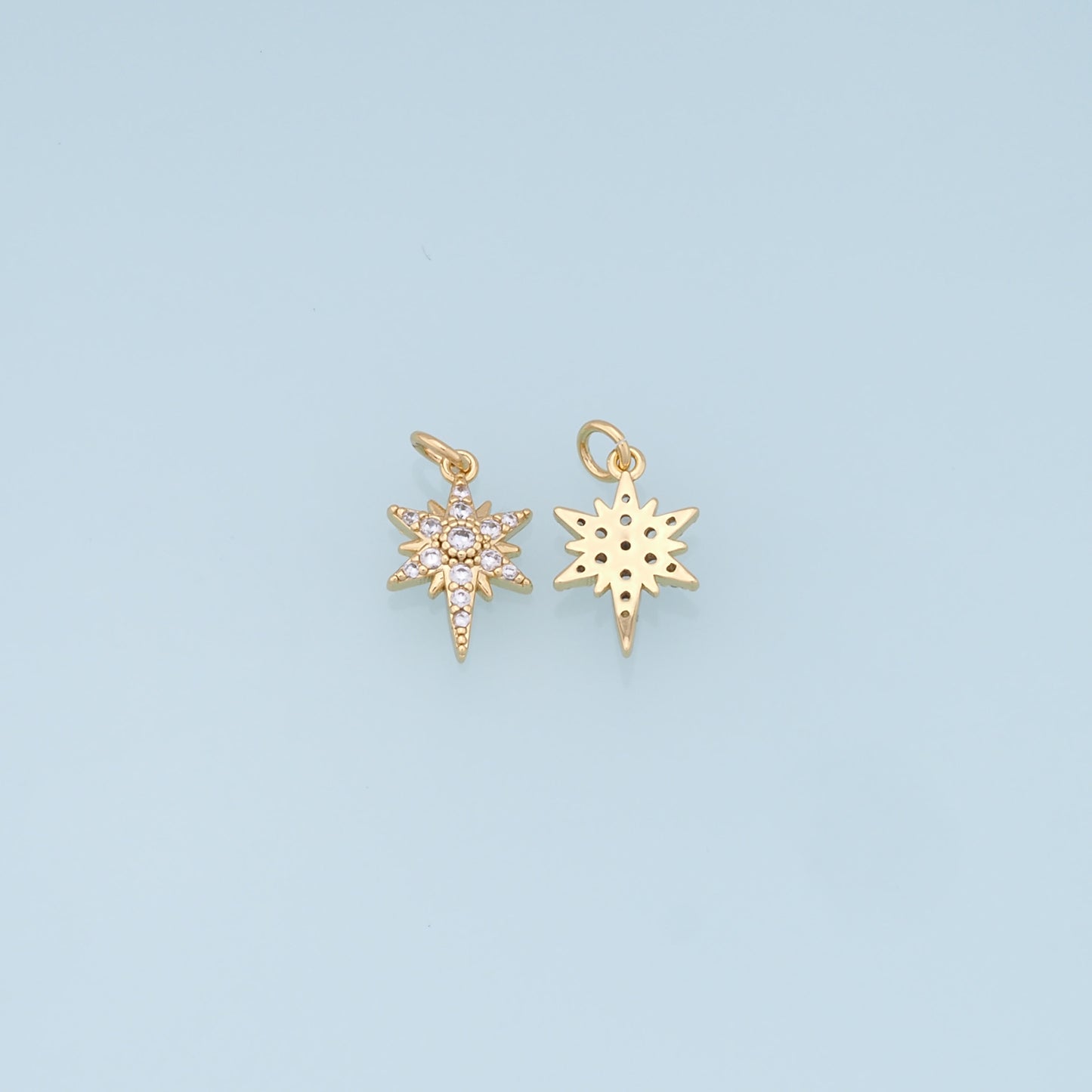 Gold Star Charms,18K Gold Filled Starburst Pendant,CZ North Star Charm Bracelet Necklace for DIY Jewelry Making Supply