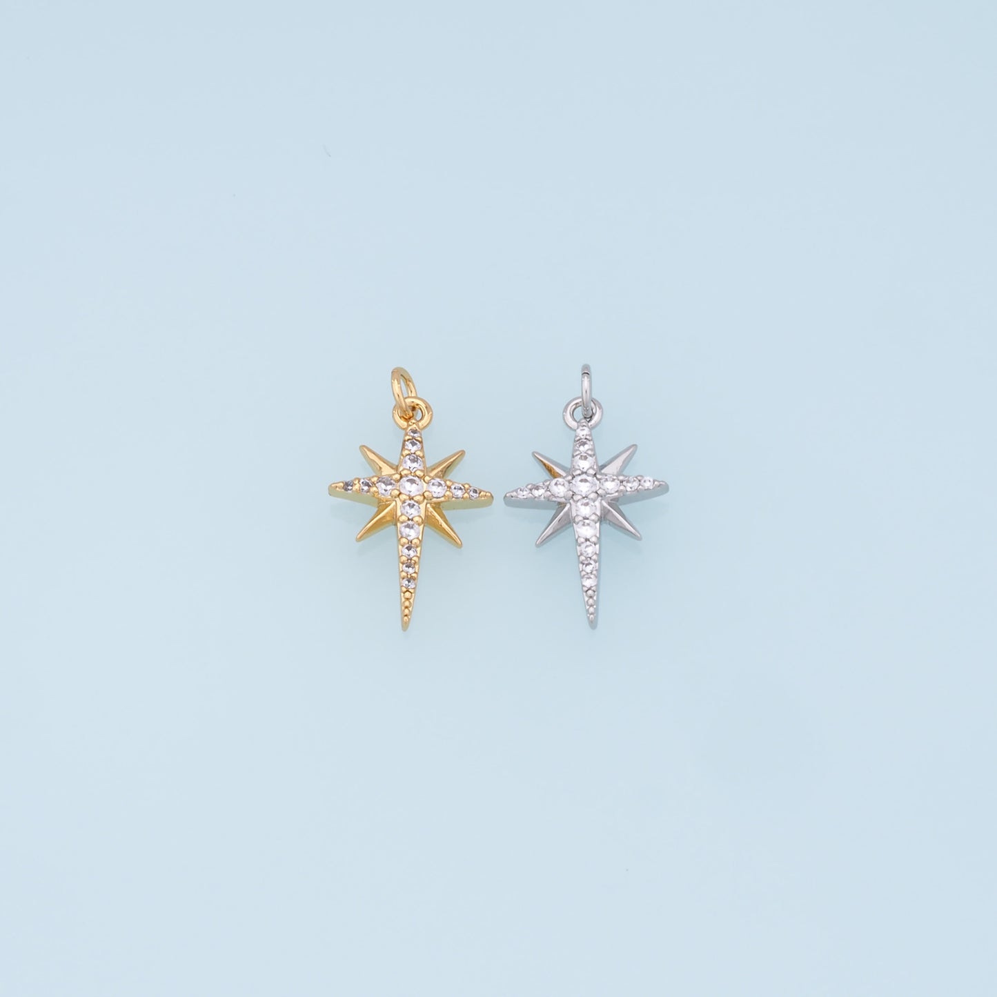 Gold Star Charms,18K Gold Filled Starburst Pendant,CZ North Star Charm Bracelet Necklace for DIY Jewelry Making Supply