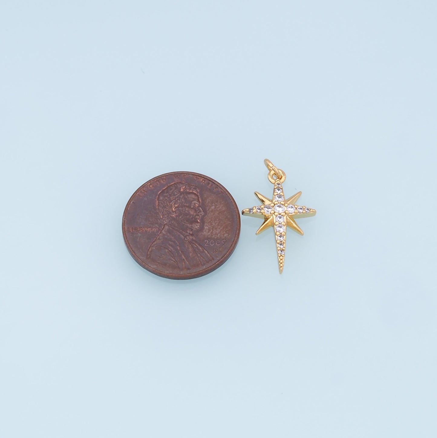 Gold Star Charms,18K Gold Filled Starburst Pendant,CZ North Star Charm Bracelet Necklace for DIY Jewelry Making Supply