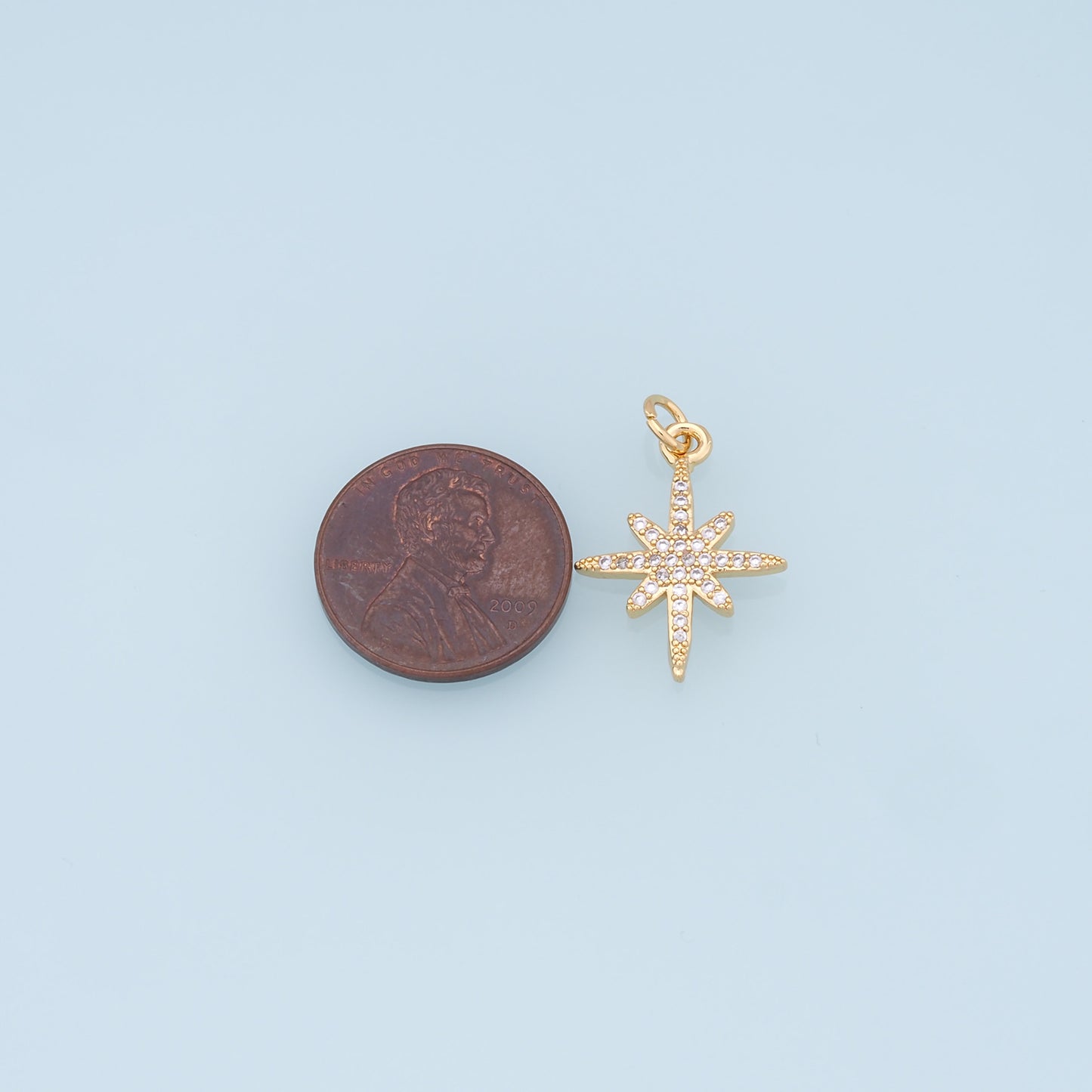Gold Star Charms,18K Gold Filled Starburst Pendant,CZ North Star Charm Bracelet Necklace for DIY Jewelry Making Supply