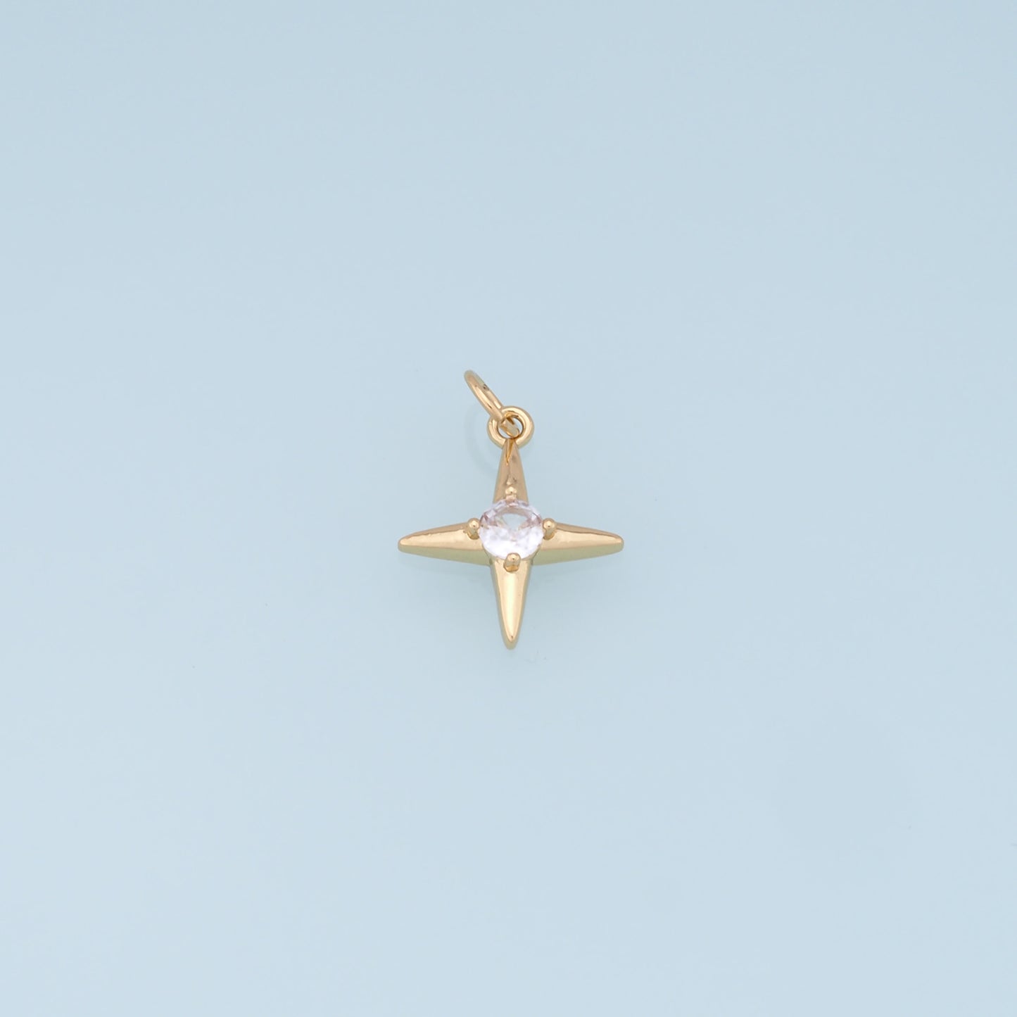 Gold Star Charms,18K Gold Filled Starburst Pendant,CZ Black North Star Charm Bracelet Necklace for DIY Jewelry Making Supply