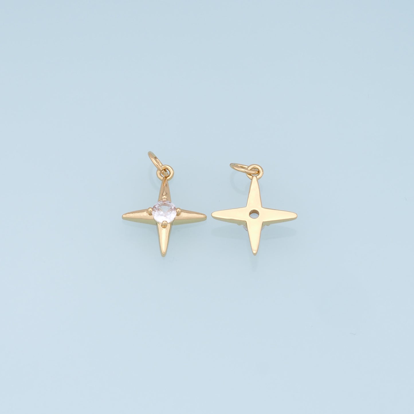 Gold Star Charms,18K Gold Filled Starburst Pendant,CZ Black North Star Charm Bracelet Necklace for DIY Jewelry Making Supply