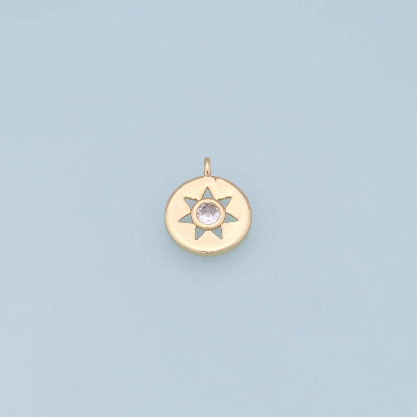 Gold Star Charms,18K Gold Filled Starburst Pendant,CZ North Star Charm Bracelet Necklace for DIY Jewelry Making Supply